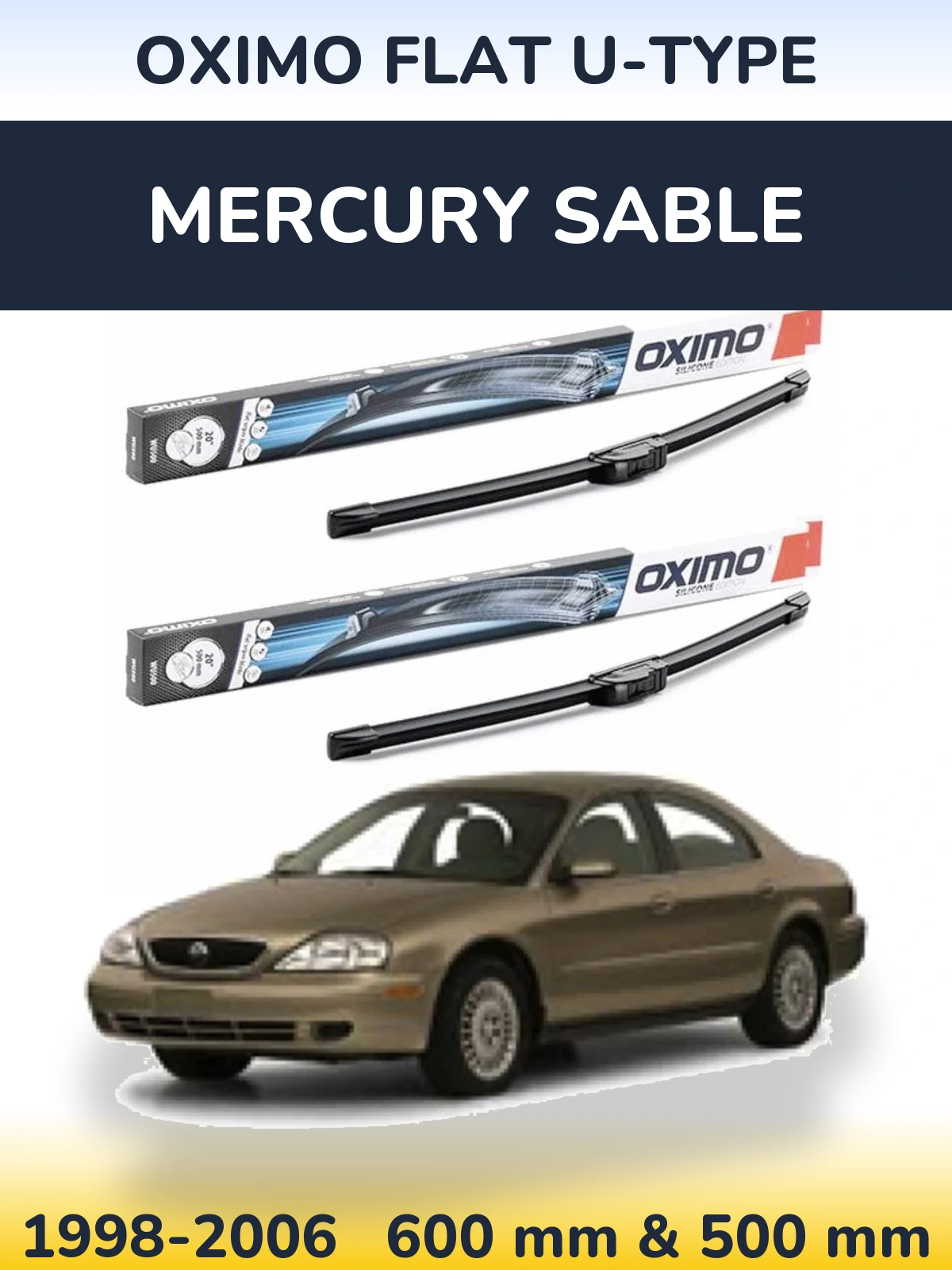 Комплект передних дворников Oximo Flat U-type 600 & 500 мм для Mercury Sable 1998-2006