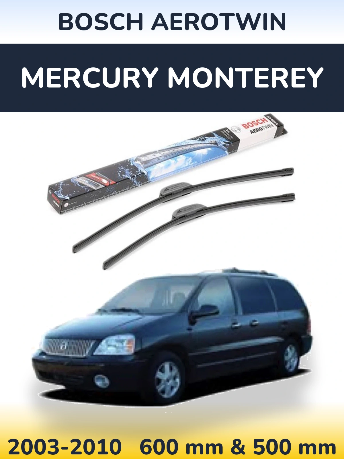 Комплект передних дворников BOSCH AeroTwin 600 & 500 мм для Mercury Monterey 2003-2010