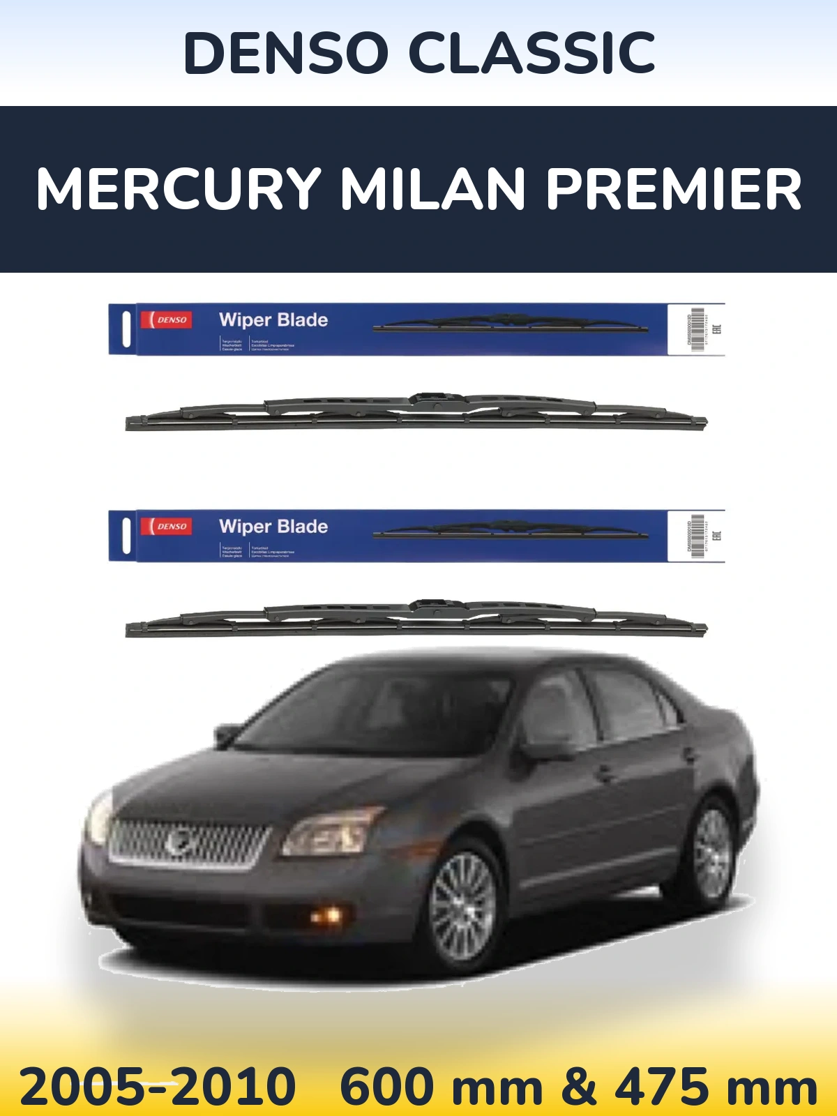 Komplet przednich wycieraczek Denso Classic 600 & 475 mm do Mercury Milan Premier 2005-2010