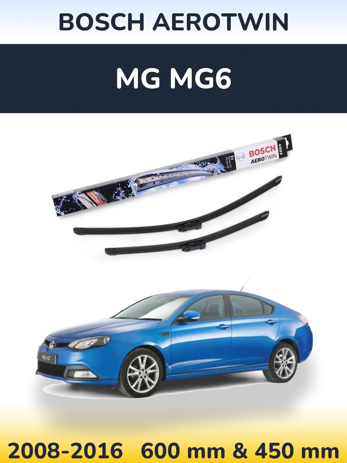 Комплект передніх щіток BOSCH AeroTwin 600 & 450 мм для MG MG6 2008-2016