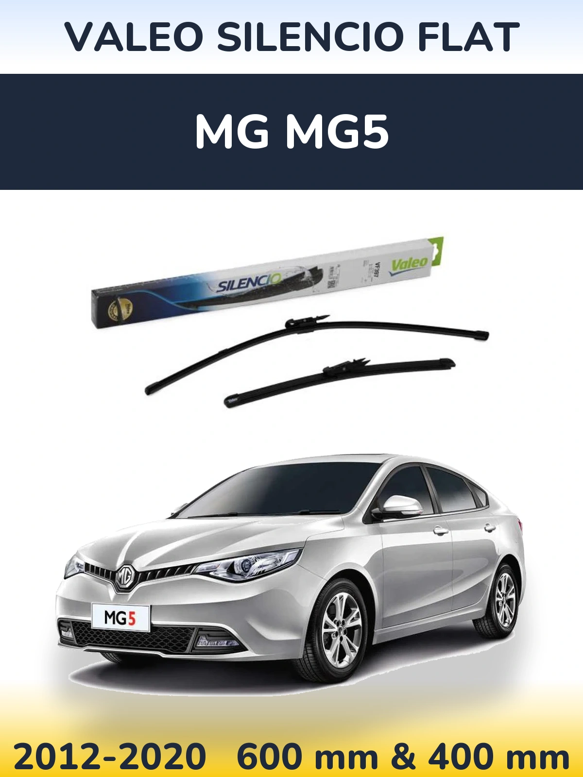 Front wiper blade set Valeo Silencio Flat 600 & 380 mm for MG MG5 2012-2020