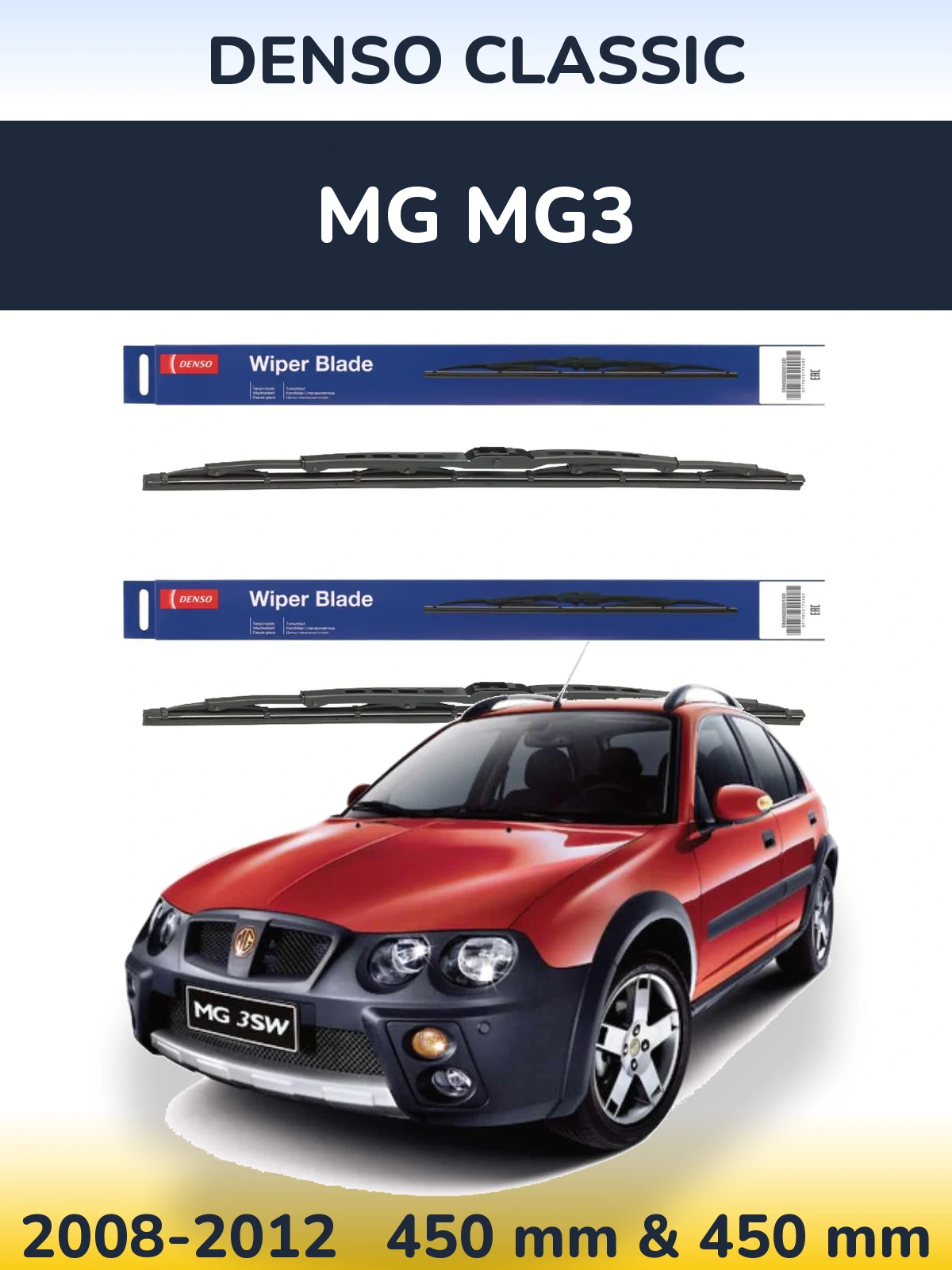 Front wiper blade set Denso Classic 450 & 450 mm for MG MG3 2008-2012