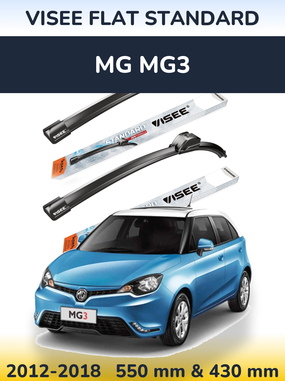 Komplet przednich wycieraczek VISEE FLAT STANDARD 550 & 430 mm do MG MG3 2012-2018