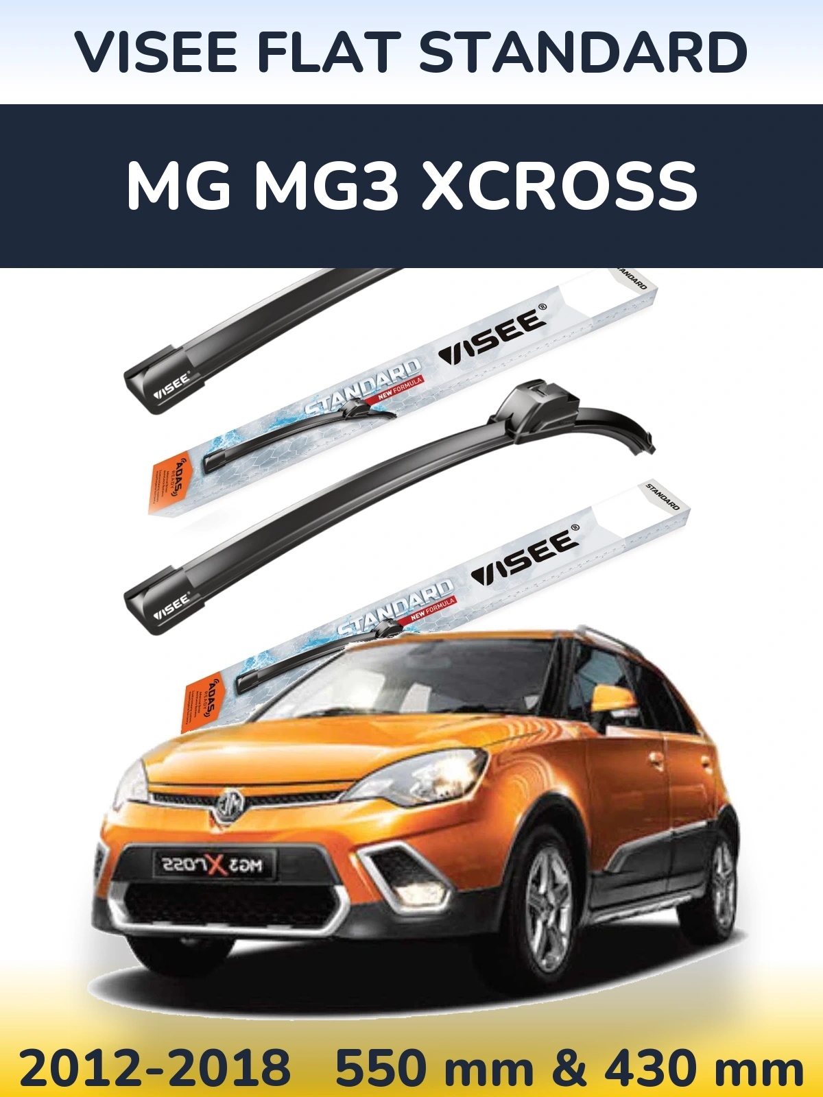 Комплект передних дворников VISEE FLAT STANDARD 550 & 430 мм для MG MG3 Xcross 2012-2018