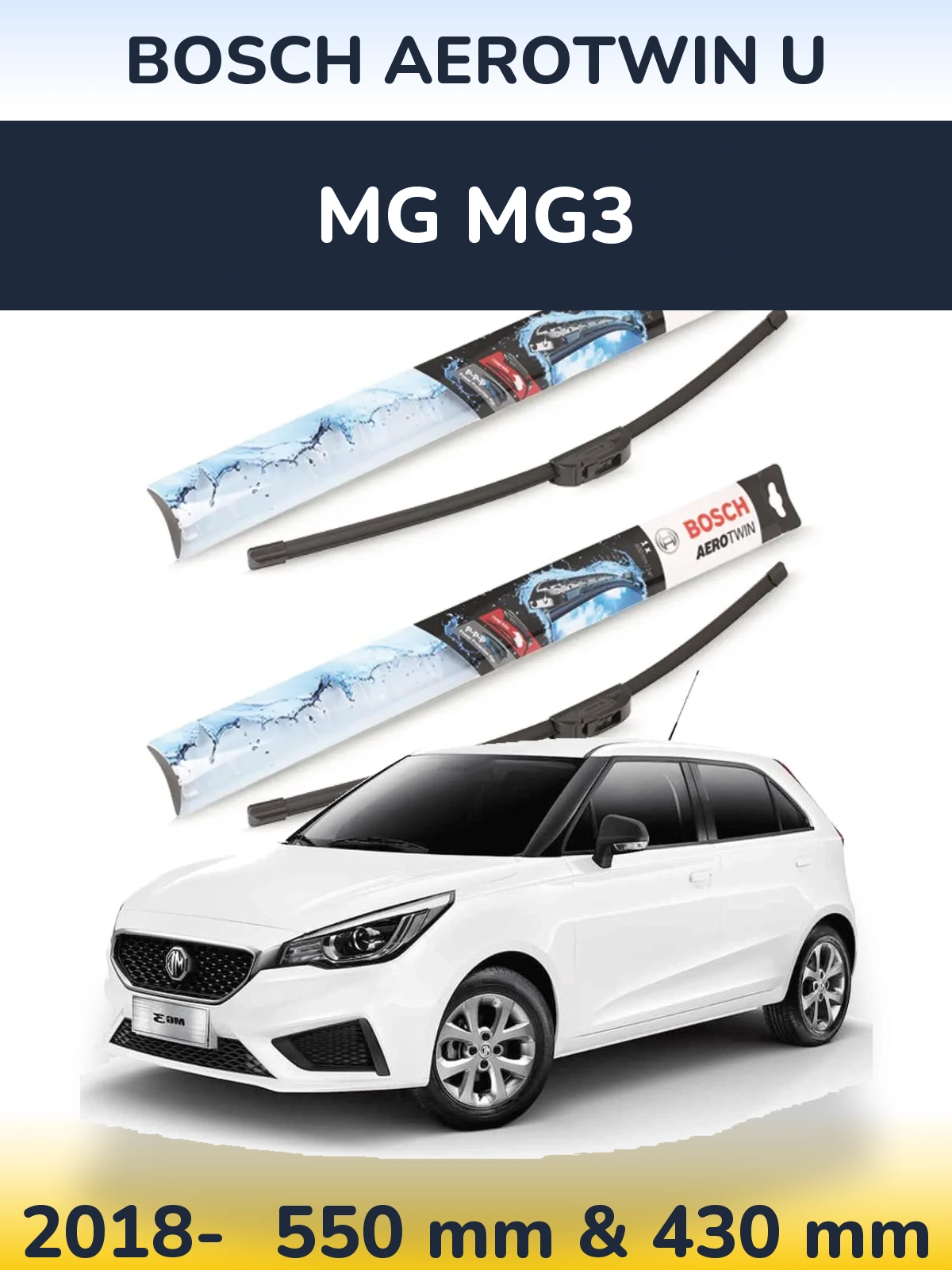 Комплект передних дворников BOSCH AeroTwin U 550 & 430 мм для MG MG3 2018-2026