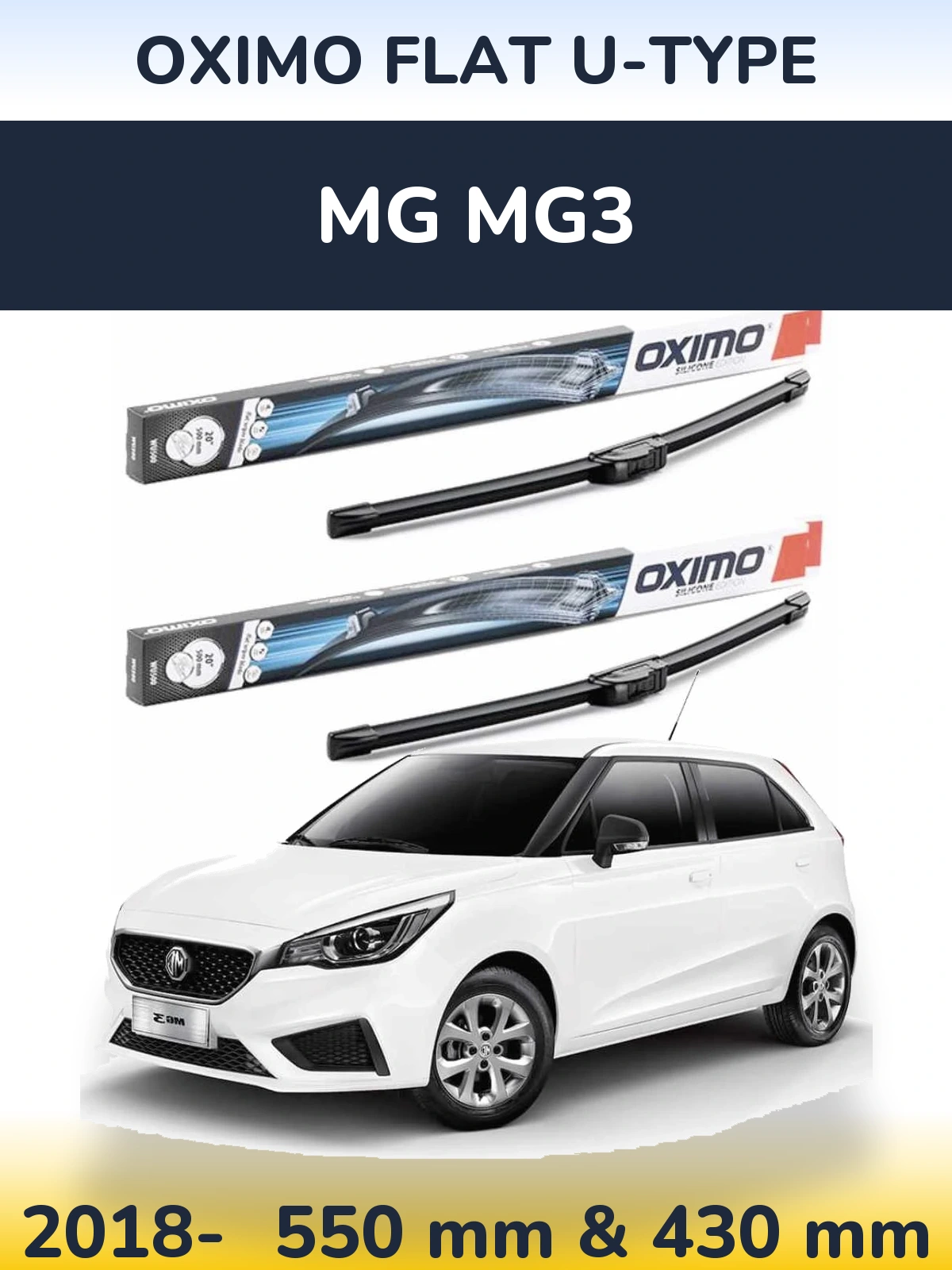 Комплект передних дворников Oximo Flat U-type 550 & 430 мм для MG MG3 2018-2026