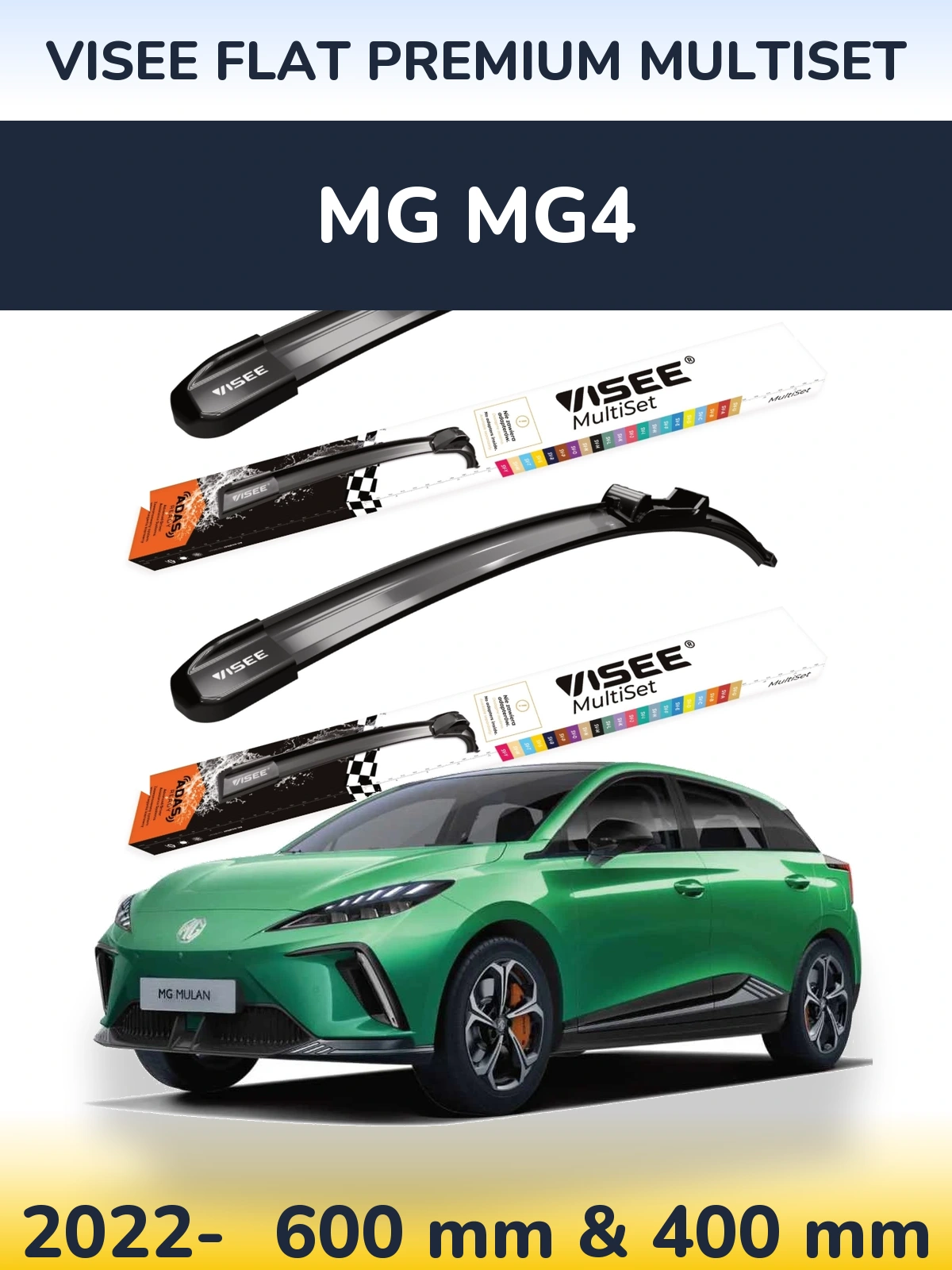 Комплект передних дворников VISEE FLAT PREMIUM MultiSet 600 & 400 мм для MG MG4 2022-2026