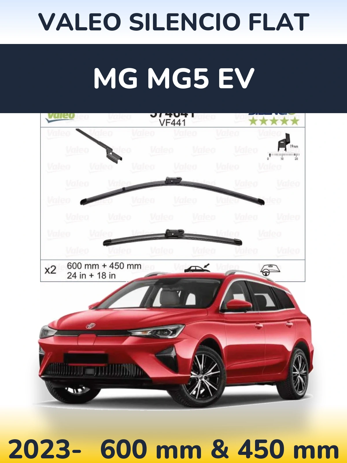 Комплект передніх щіток Valeo Silencio Flat 600 & 450 мм для MG MG5 EV 2023-2026
