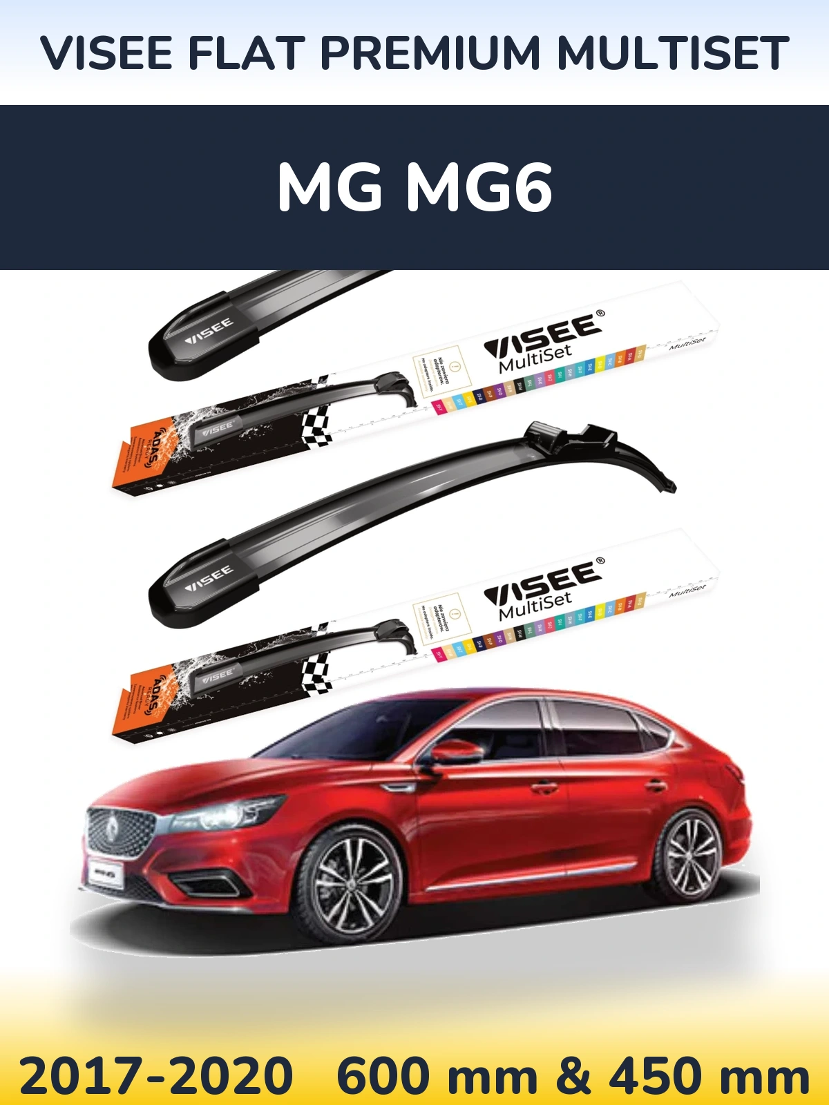 Комплект передніх щіток VISEE FLAT PREMIUM MultiSet 600 & 450 мм для MG MG6 2017-2020