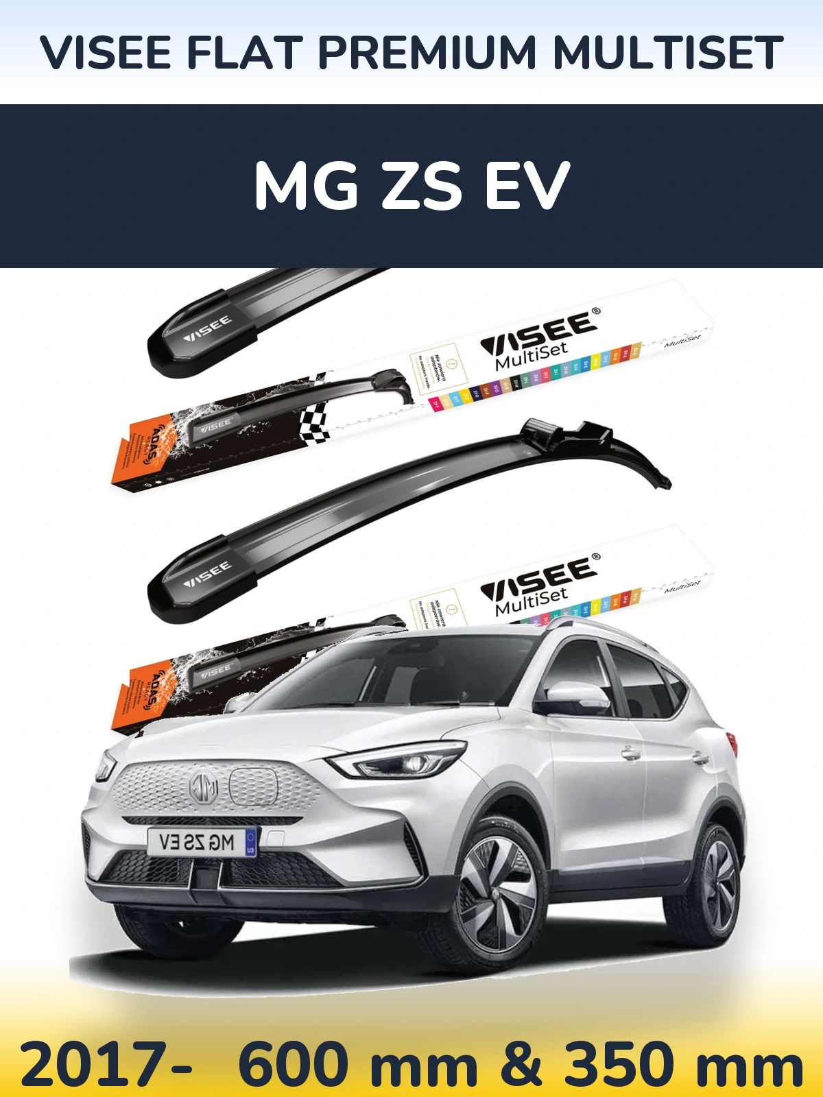 Комплект передних дворников VISEE FLAT PREMIUM MultiSet 600 & 350 мм для MG ZS EV 2017-2026
