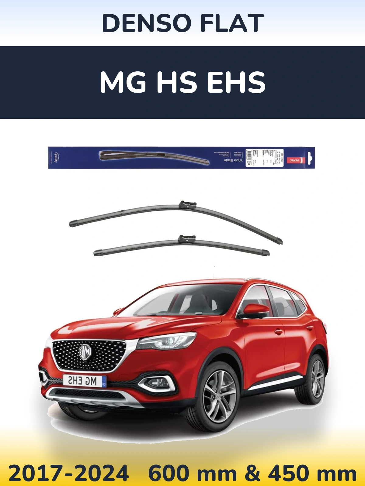 Front wiper blade set Denso Flat 600 & 450 mm for MG HS eHS 2017-2024