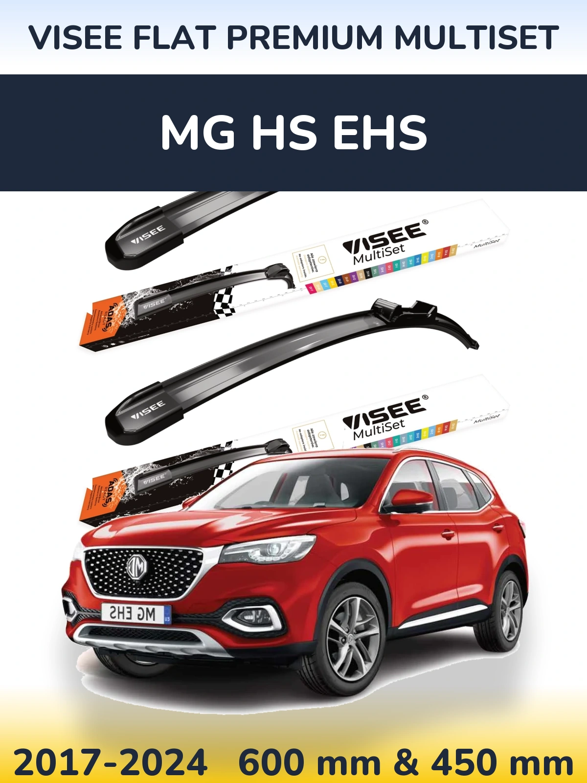 Комплект передніх щіток VISEE FLAT PREMIUM MultiSet 600 & 450 мм для MG HS eHS 2017-2024