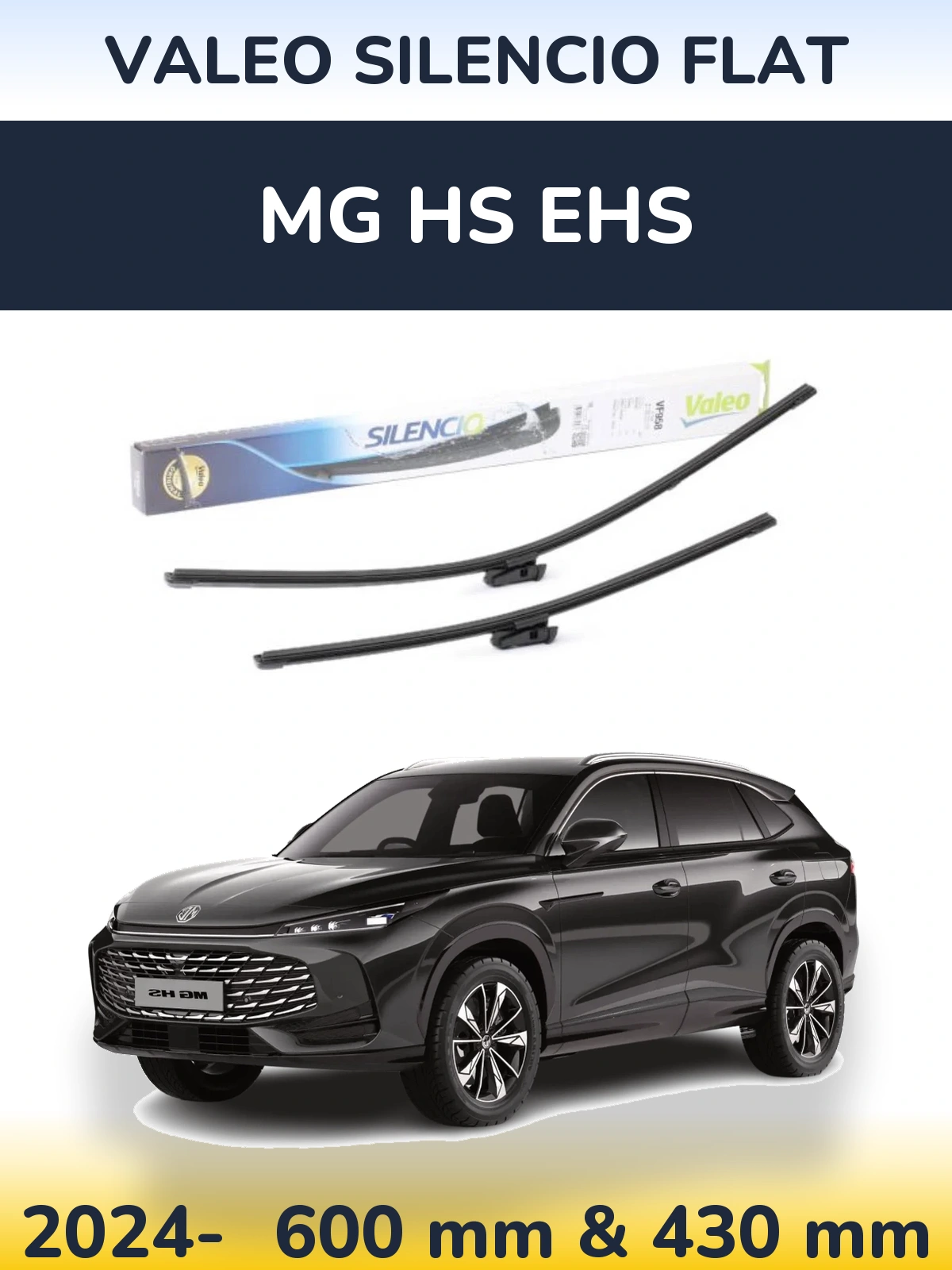 Комплект передних дворников Valeo Silencio Flat 600 & 430 мм для MG HS eHS 2024-2026