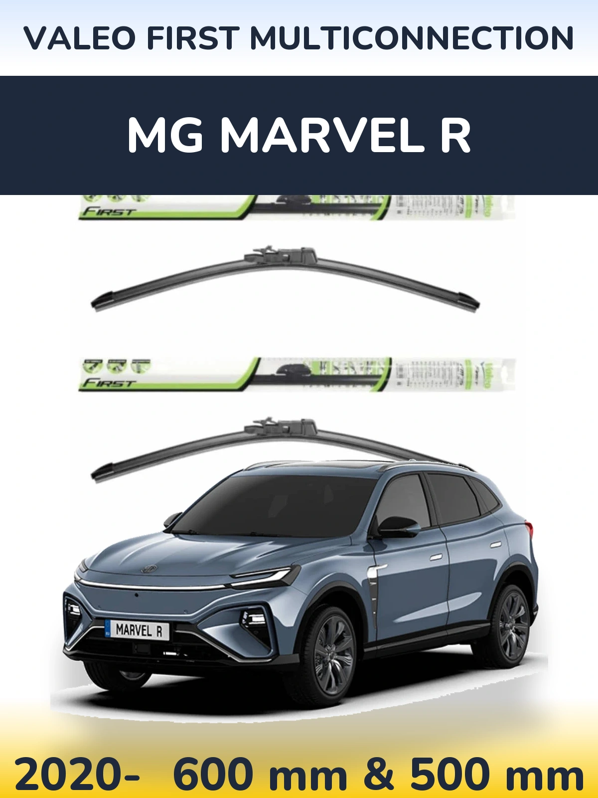 Front wiper blade set Valeo First MultiConnection 600 & 500 mm for MG Marvel R 2020-2026
