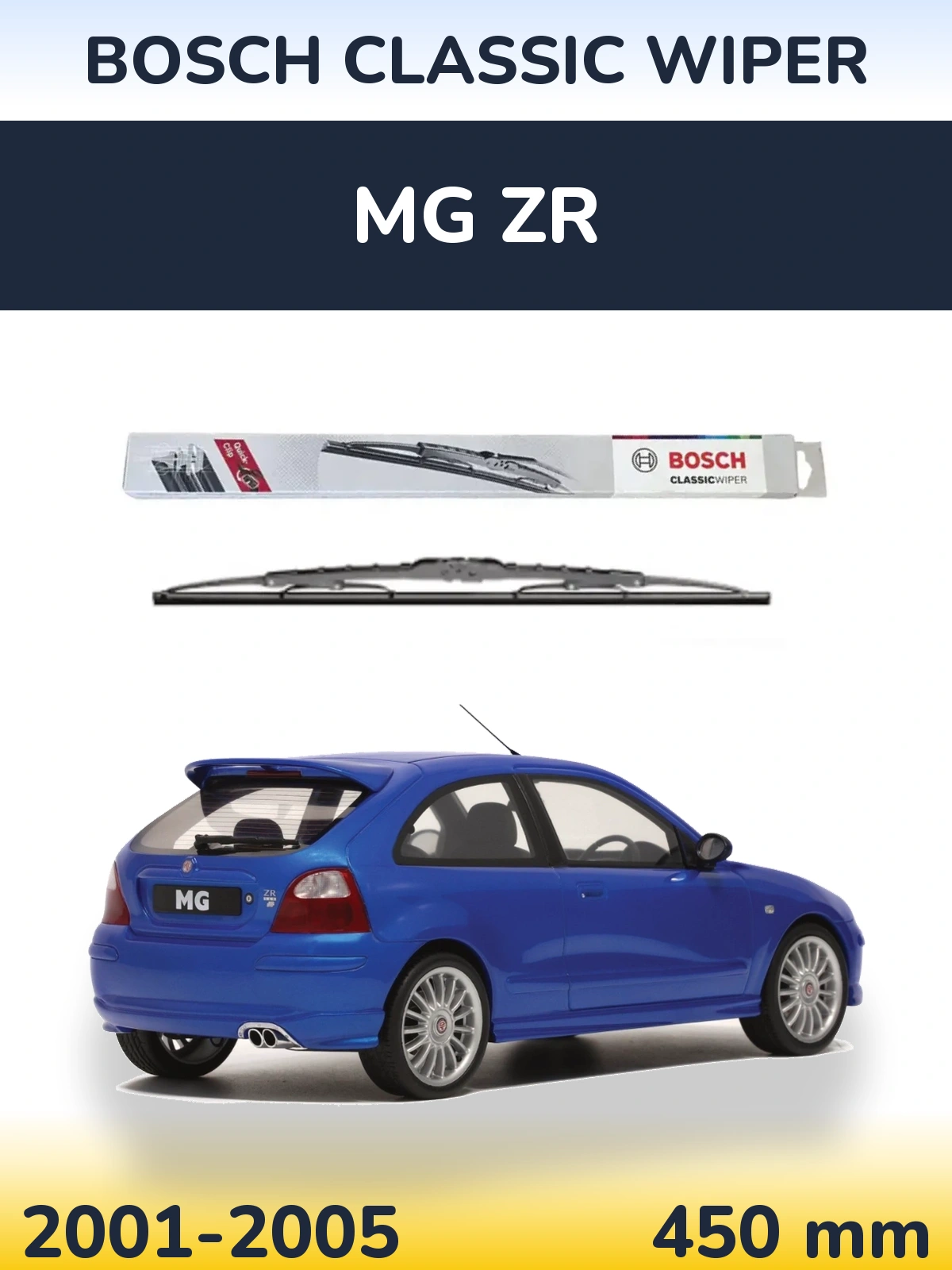 Rear wiper blade BOSCH Classic Wiper 450 mm for MG ZR 2001-2005