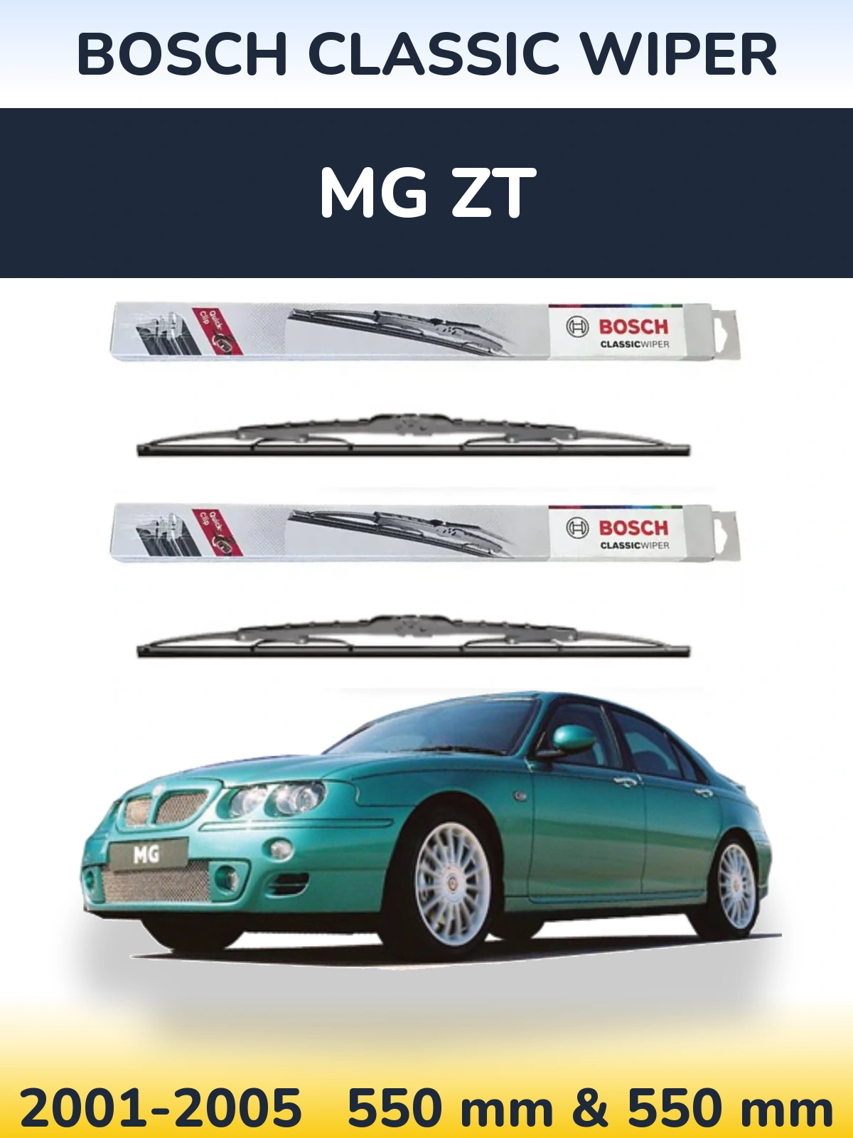 Комплект передних дворников BOSCH Classic Wiper 550 & 550 мм для MG ZT 2001-2005