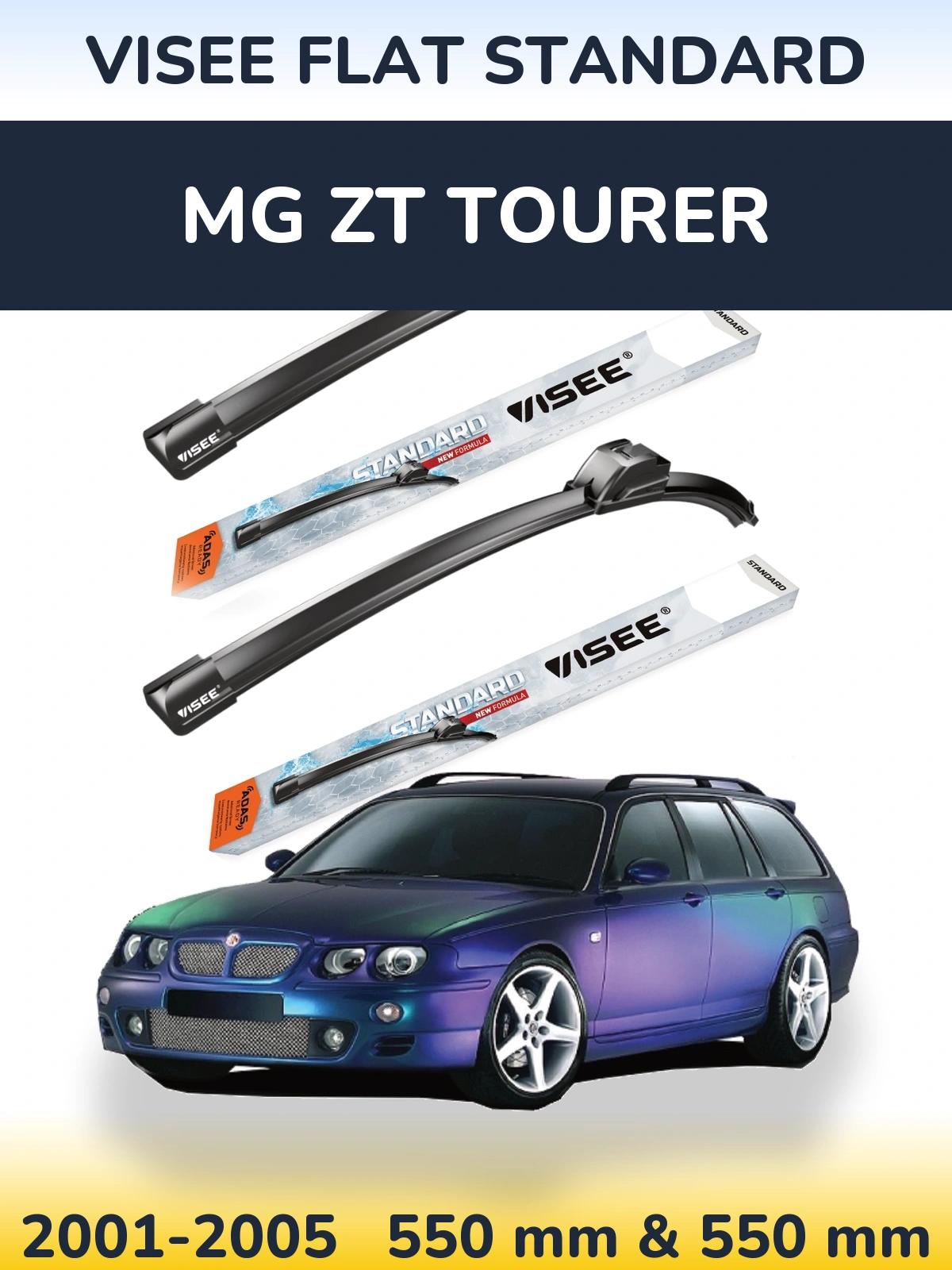 Комплект передних дворников VISEE FLAT STANDARD 550 & 550 мм для MG ZT Tourer 2001-2005