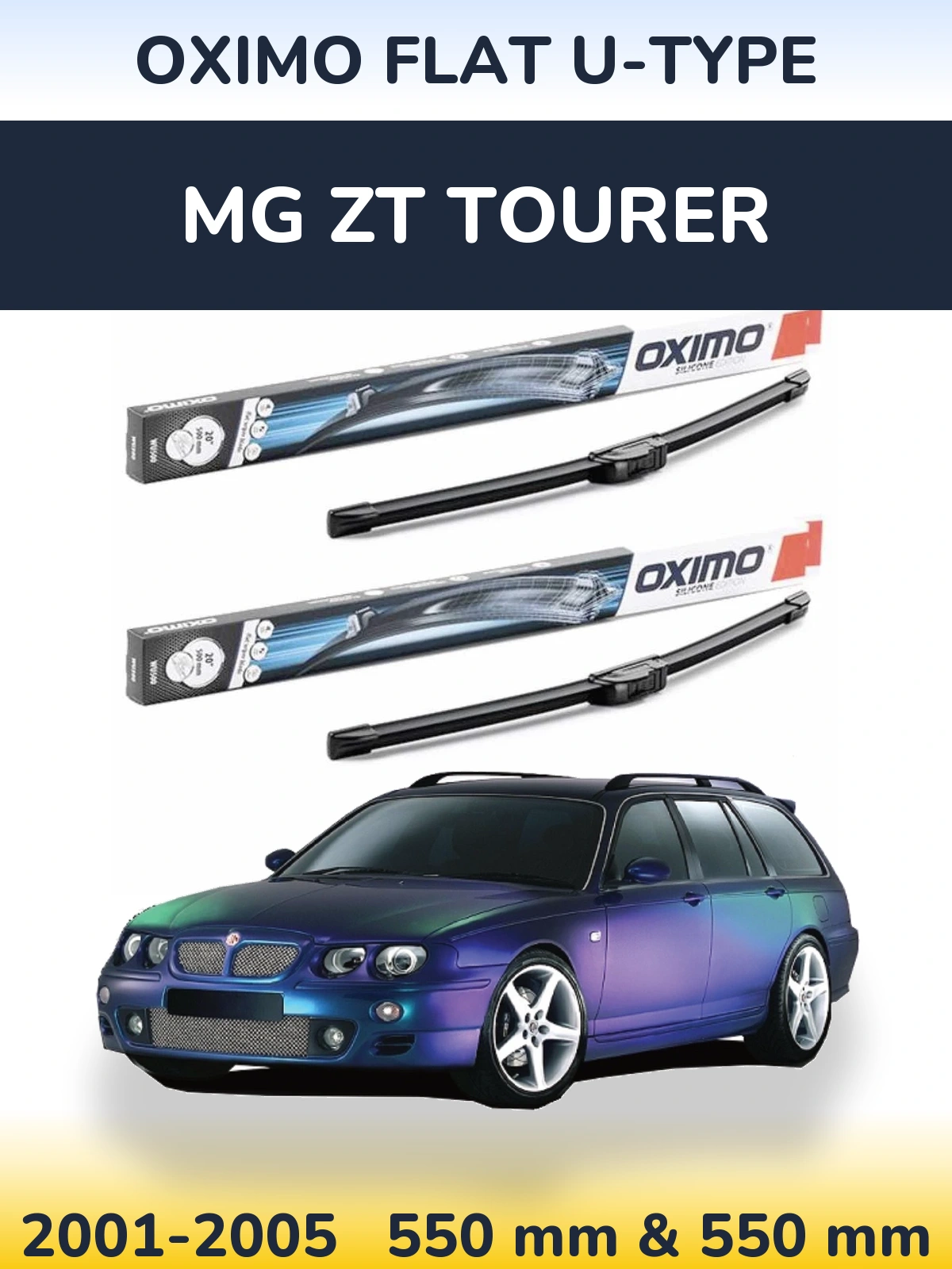 Комплект передних дворников Oximo Flat U-type 550 & 550 мм для MG ZT Tourer 2001-2005