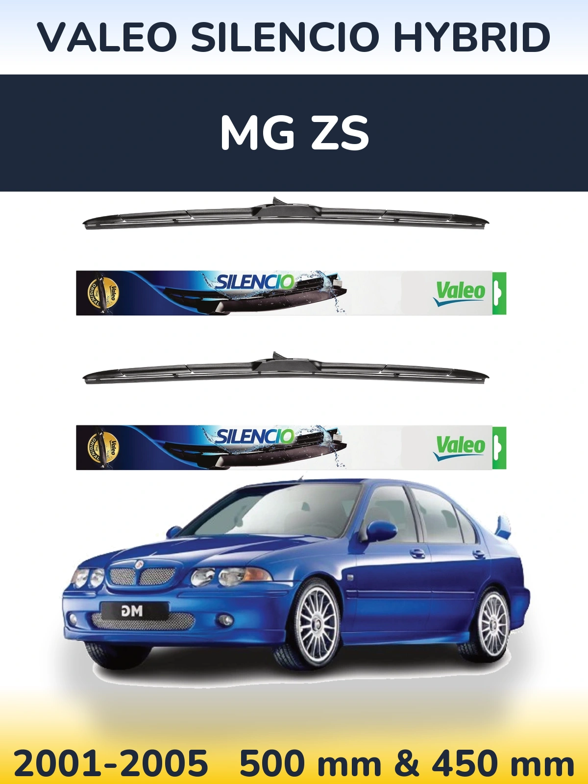 Komplet przednich wycieraczek Valeo Silencio Hybrid 500 & 450 mm do MG ZS 2001-2005