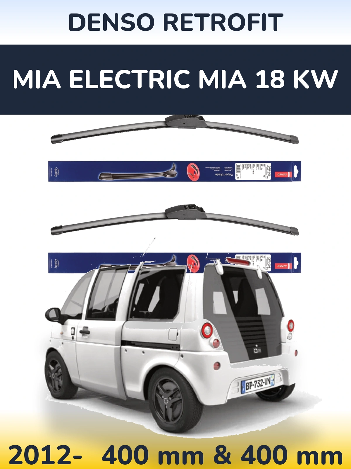 Комплект передніх щіток Denso Retrofit 400 & 400 мм для MIA Electric mia 18 kw 2012-2026