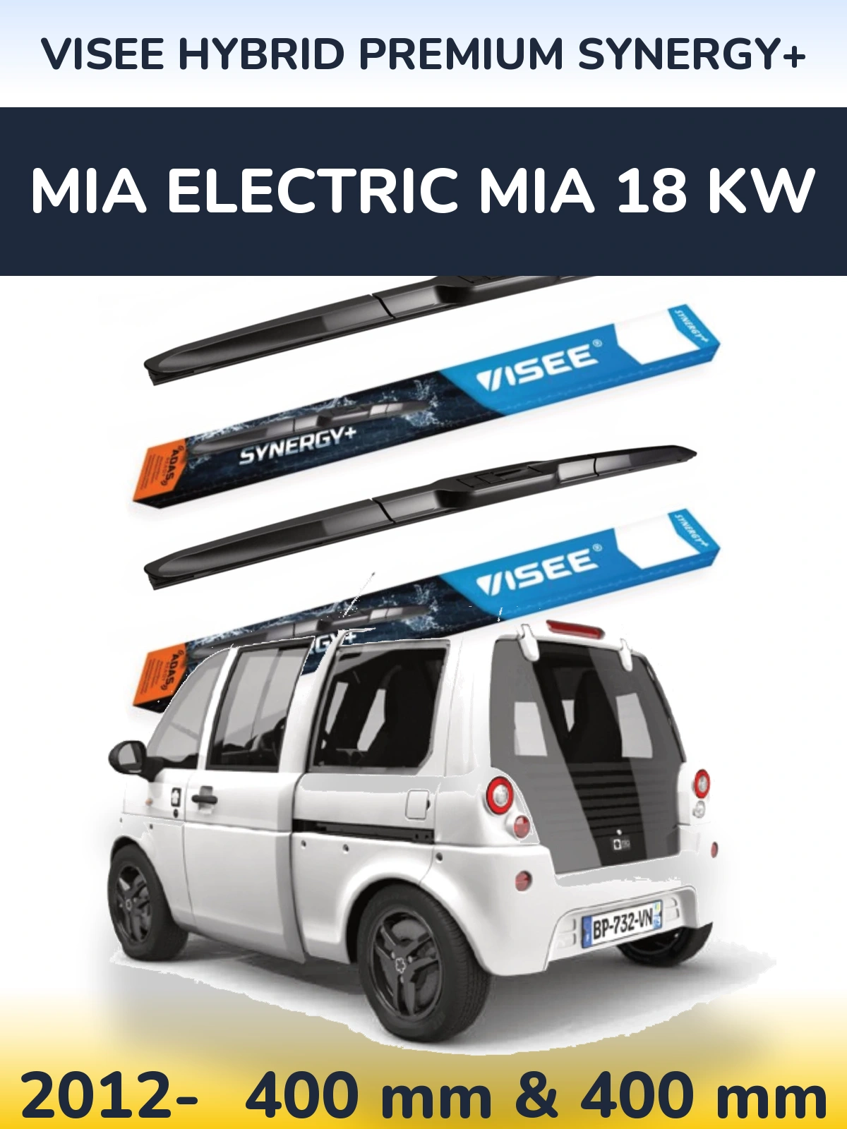 Комплект передніх щіток VISEE HYBRID PREMIUM SYNERGY+ 400 & 400 мм для MIA Electric mia 18 kw 2012-2026