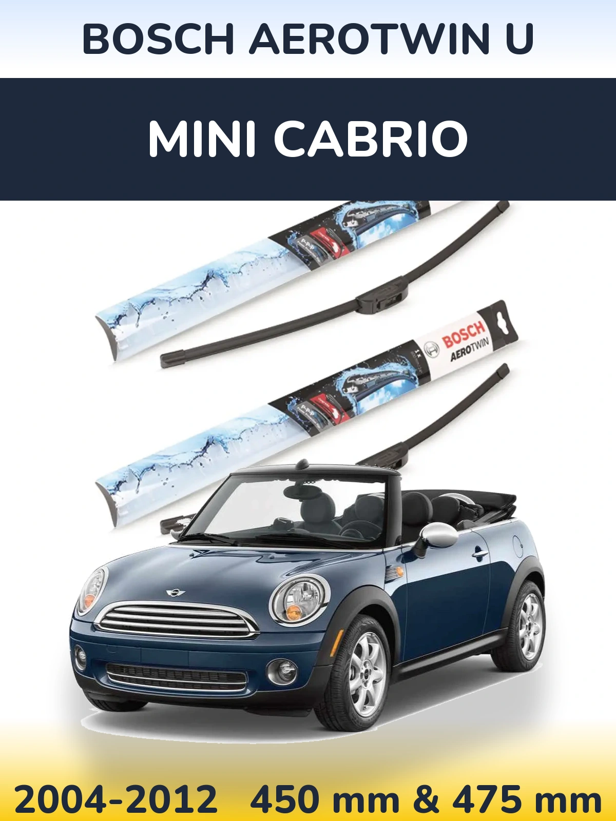 Комплект передних дворников BOSCH AeroTwin U 450 & 475 мм для MINI Cabrio 2004-2012
