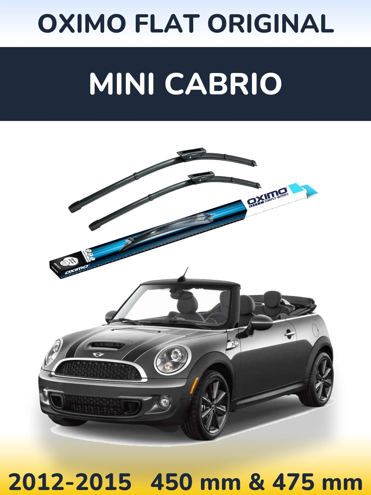 Front wiper blade set Oximo Flat Original 450 & 475 mm for MINI Cabrio 2012-2015
