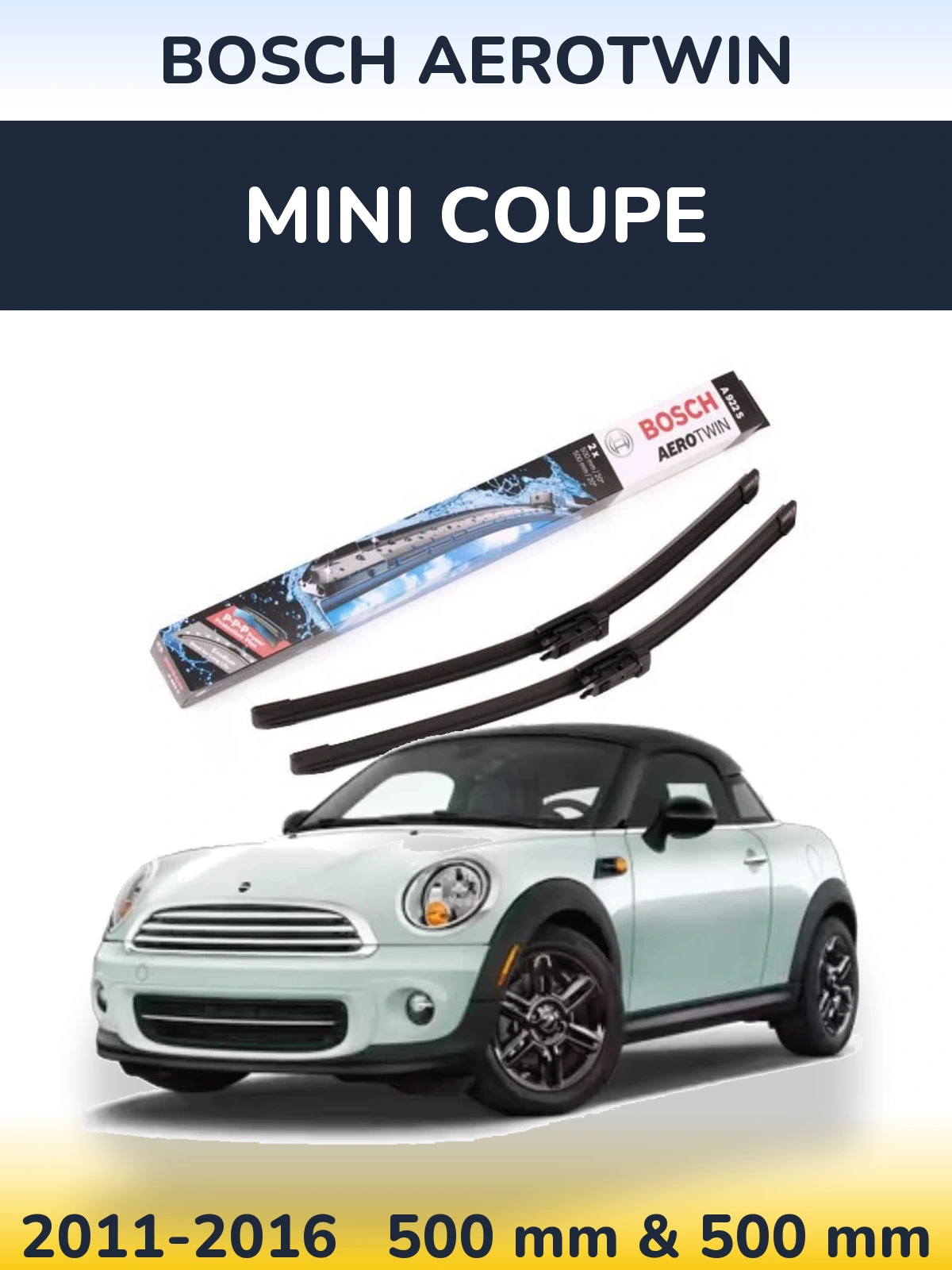 Front wiper blade set BOSCH AeroTwin 500 & 500 mm for MINI Coupe 2011-2016