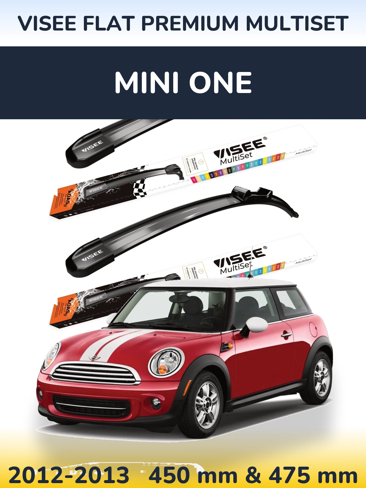 Комплект передних дворников VISEE FLAT PREMIUM MultiSet 450 & 475 мм для MINI One 2012-2013