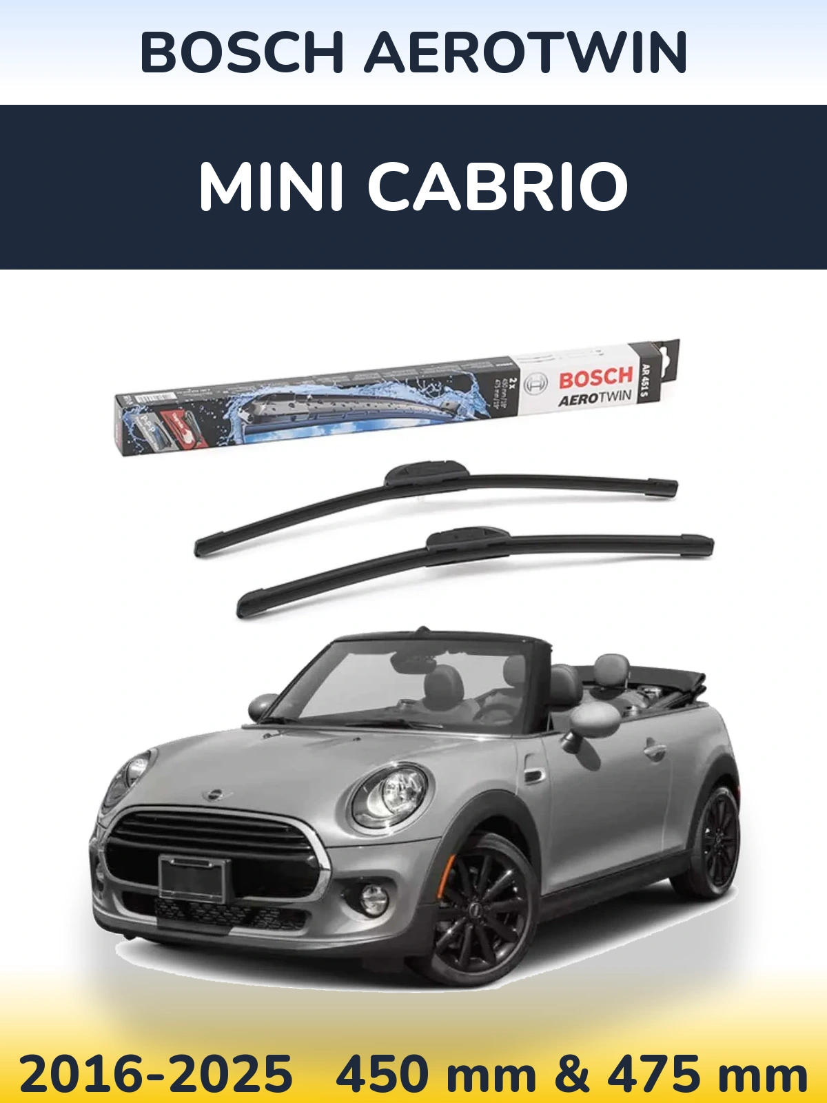 Комплект передних дворников BOSCH AeroTwin 450 & 475 мм для MINI Cabrio 2016-2025