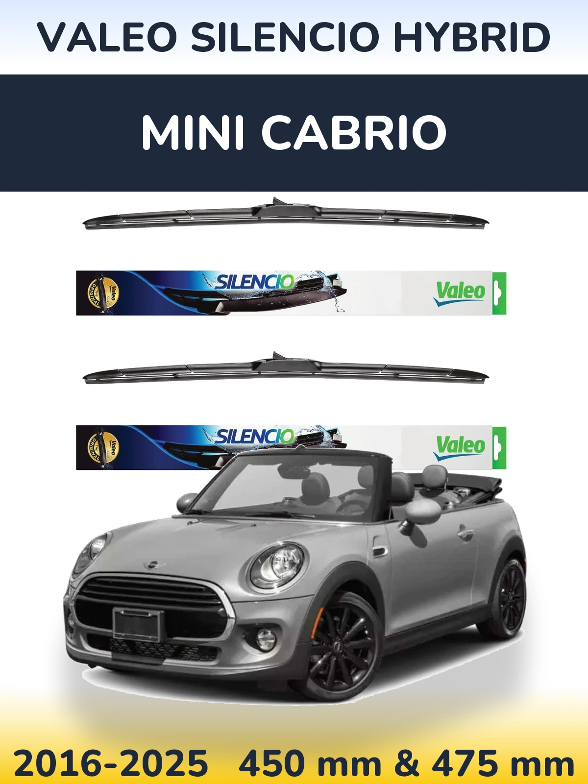 Комплект передних дворников Valeo Silencio Hybrid 450 & 475 мм для MINI Cabrio 2016-2025