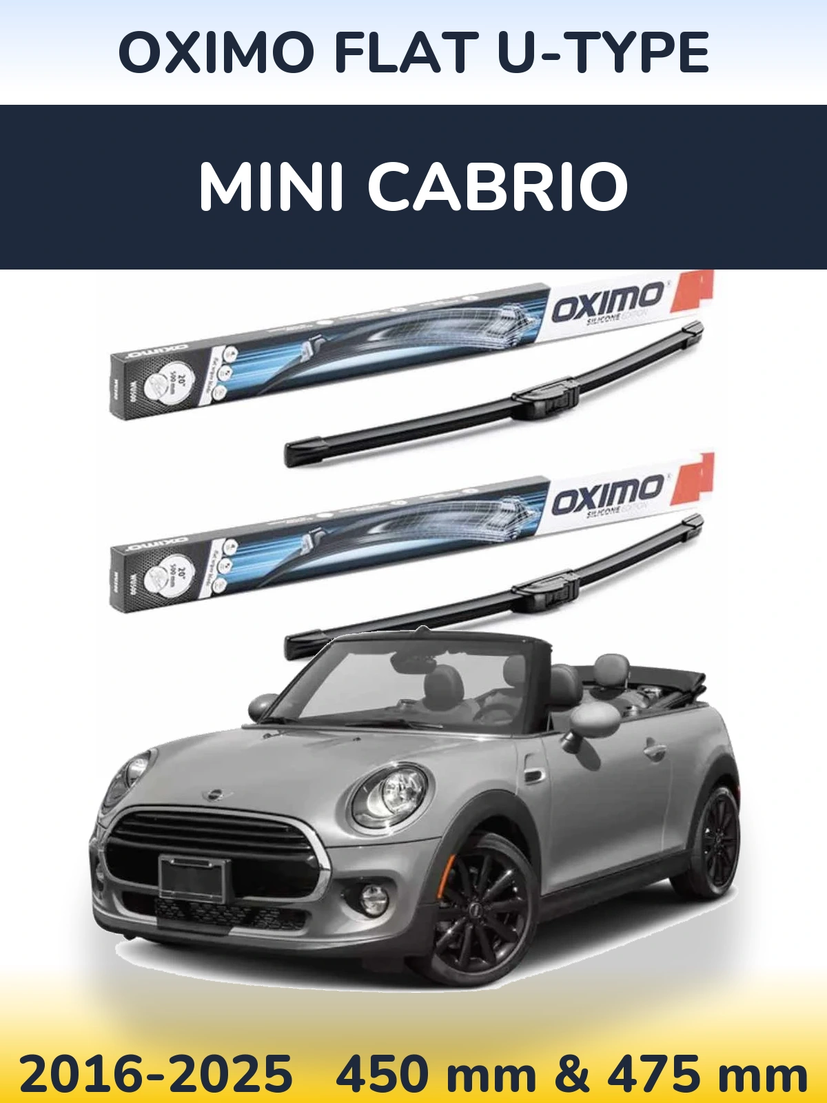 Komplet przednich wycieraczek Oximo Flat U-type 450 & 475 mm do MINI Cabrio 2016-2025