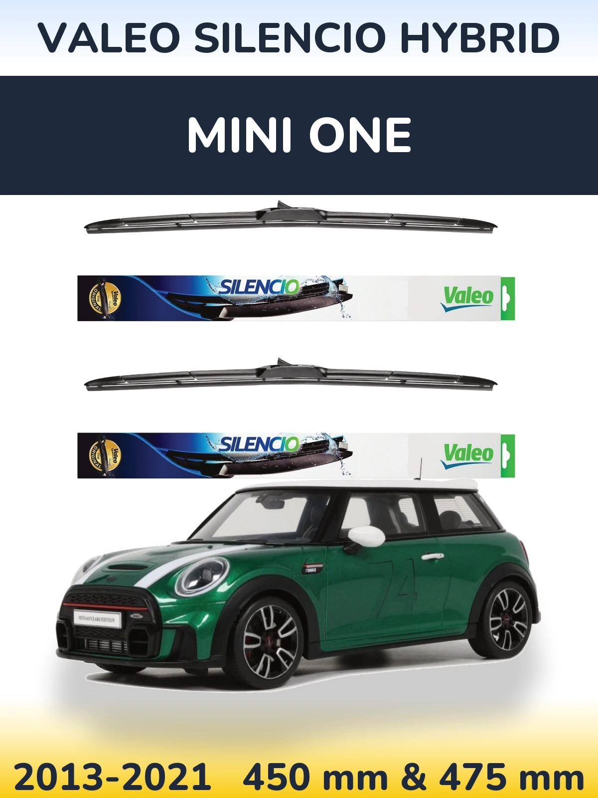 Komplet przednich wycieraczek Valeo Silencio Hybrid 450 & 475 mm do MINI One 2013-2021