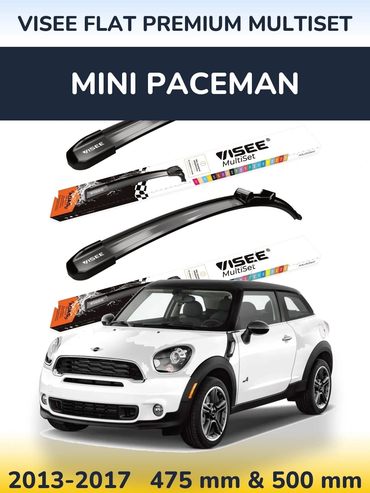 Komplet przednich wycieraczek VISEE FLAT PREMIUM MultiSet 475 & 500 mm do MINI Paceman 2013-2017