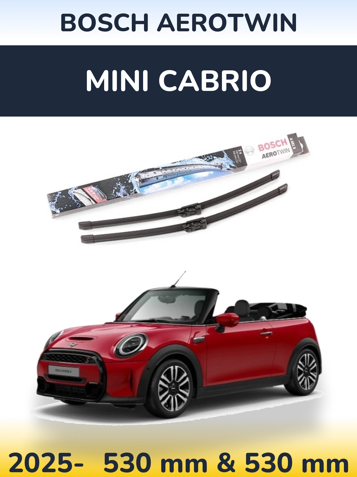 Комплект передних дворников BOSCH AeroTwin 530 & 530 мм для MINI Cabrio 2025-2026