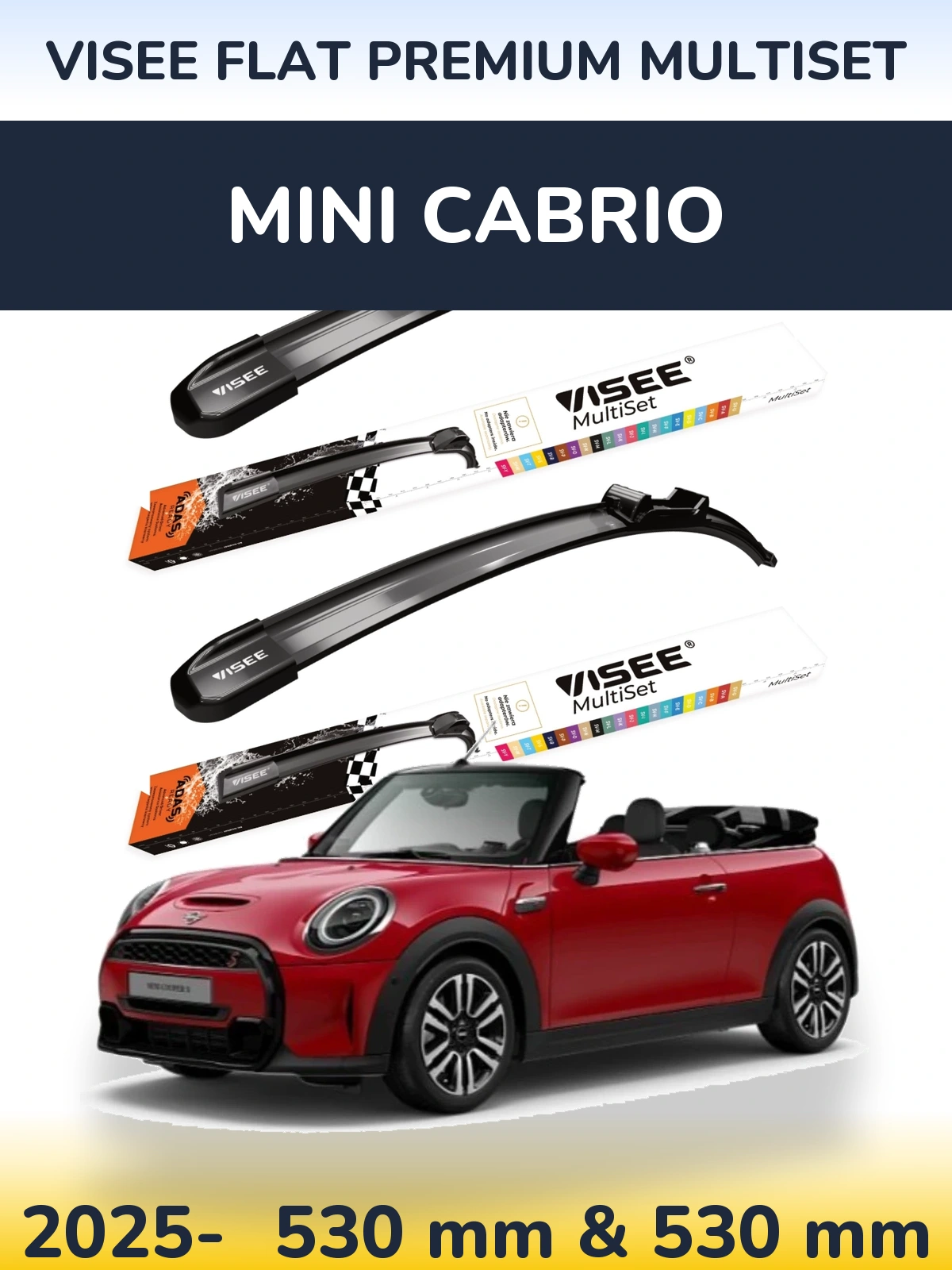 Front wiper blade set VISEE FLAT PREMIUM MultiSet 530 & 530 mm for MINI Cabrio 2025-2026