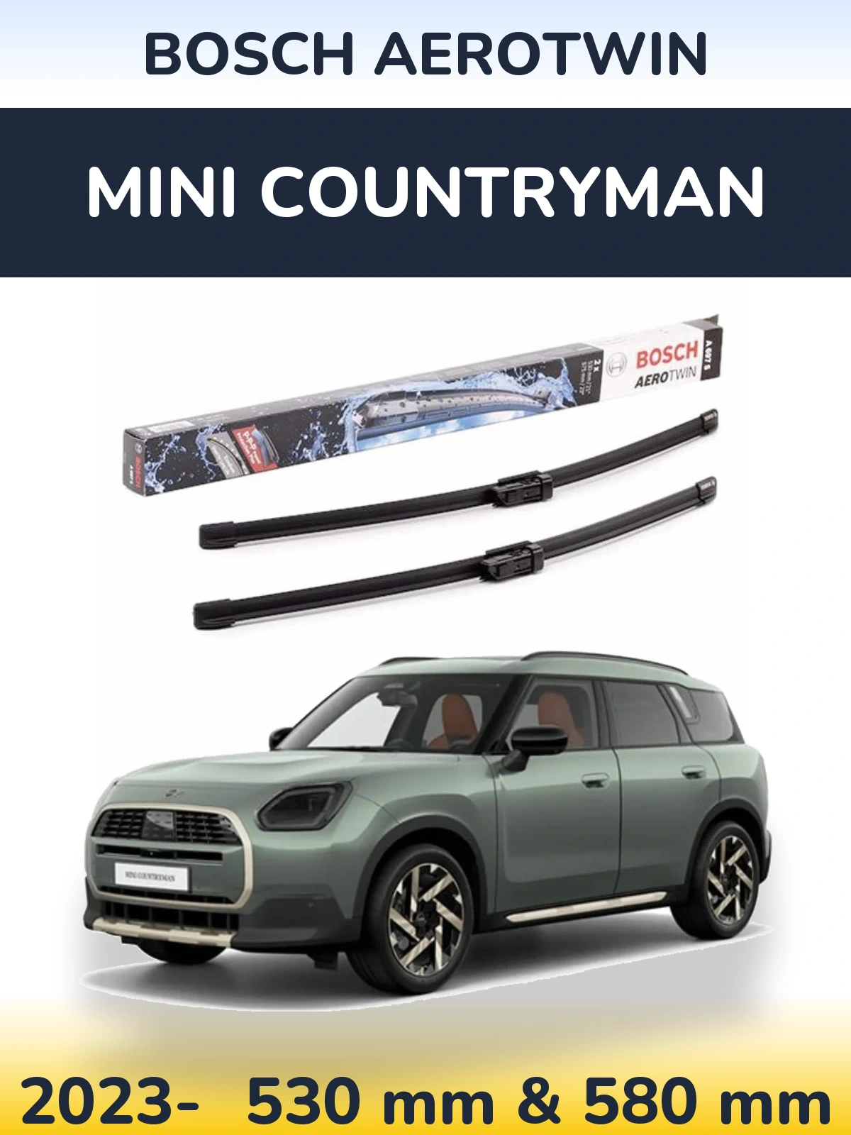 Комплект передніх щіток BOSCH AeroTwin 530 & 580 мм для MINI Countryman 2023-2026