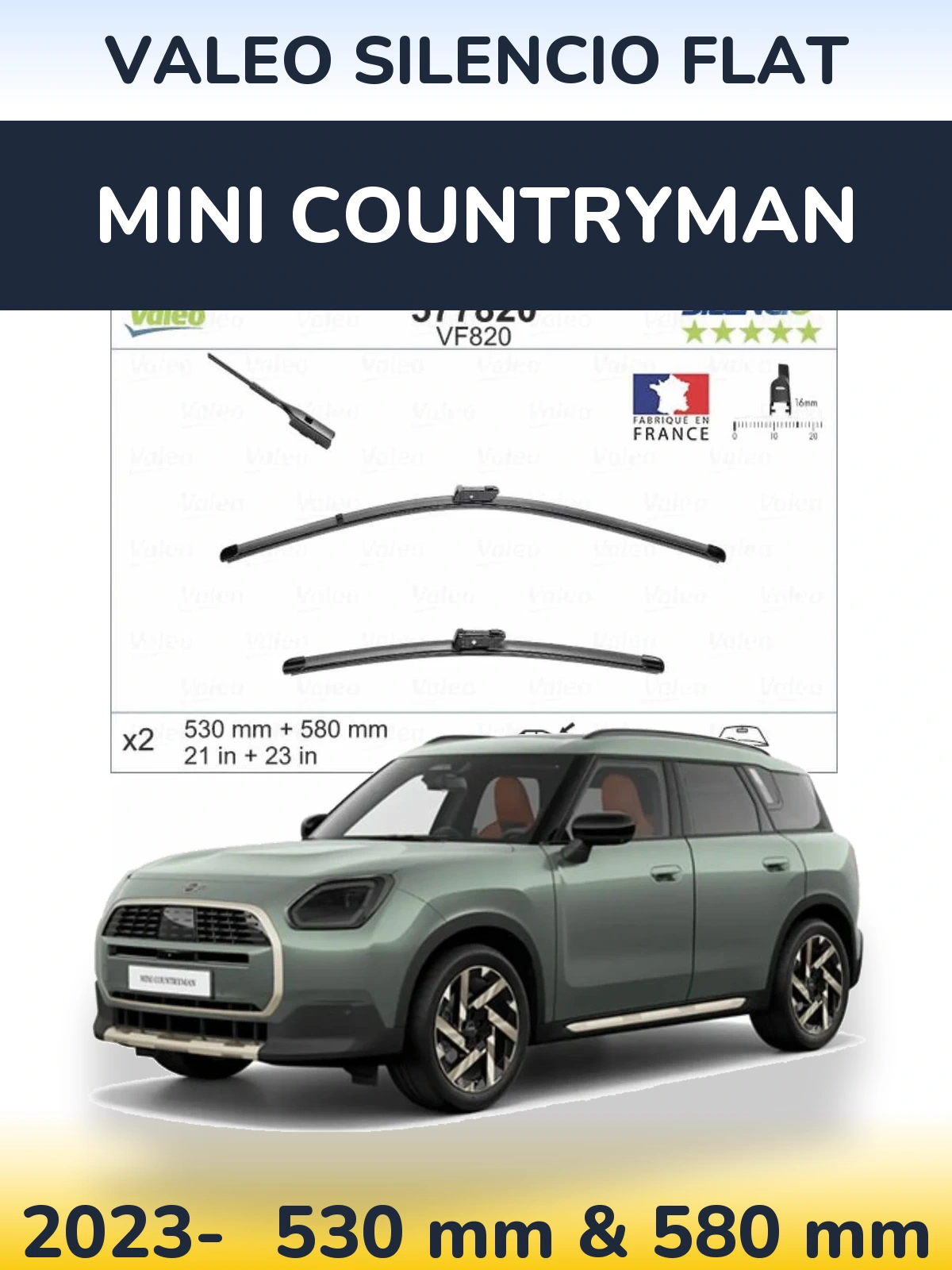 Комплект передніх щіток Valeo Silencio Flat 530 & 580 мм для MINI Countryman 2023-2026