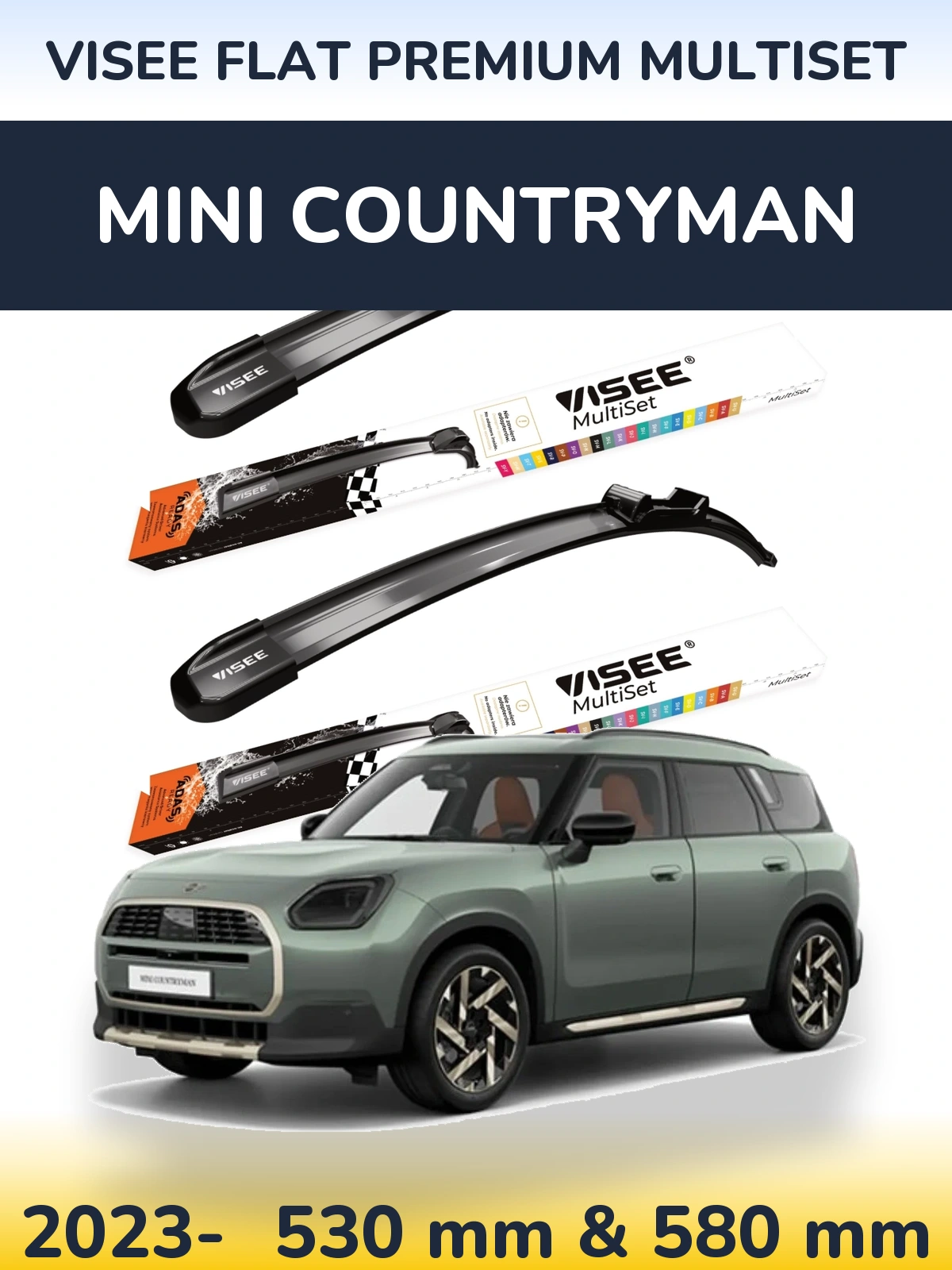 Комплект передніх щіток VISEE FLAT PREMIUM MultiSet 530 & 580 мм для MINI Countryman 2023-2026
