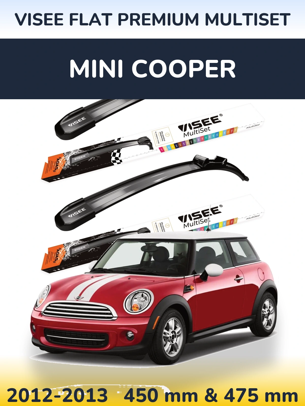 Komplet przednich wycieraczek VISEE FLAT PREMIUM MultiSet 450 & 475 mm do MINI Cooper 2012-2013