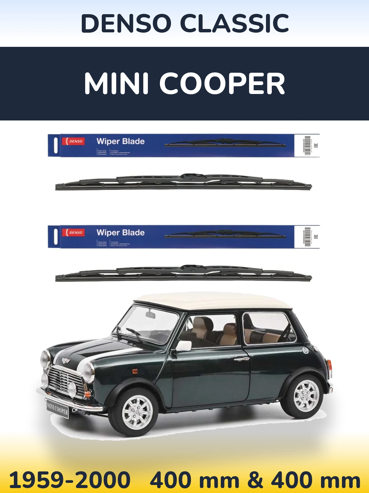 Front wiper blade set Denso Classic 400 & 400 mm for MINI Cooper 1959-2000