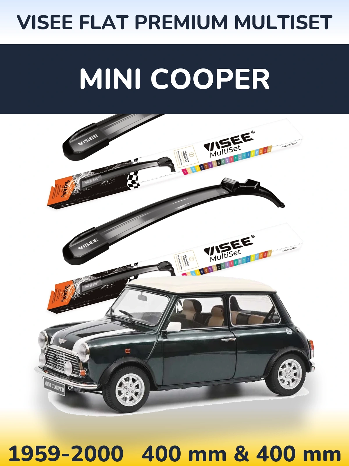 Komplet przednich wycieraczek VISEE FLAT PREMIUM MultiSet 400 & 400 mm do MINI Cooper 1959-2000