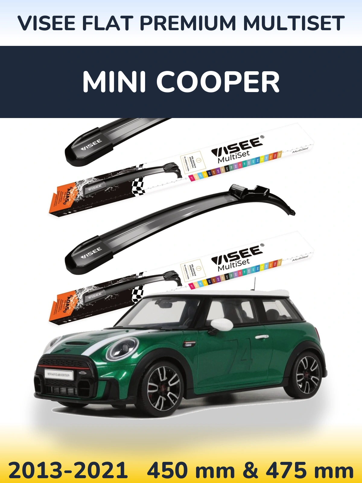 Komplet przednich wycieraczek VISEE FLAT PREMIUM MultiSet 450 & 475 mm do MINI Cooper 2013-2021