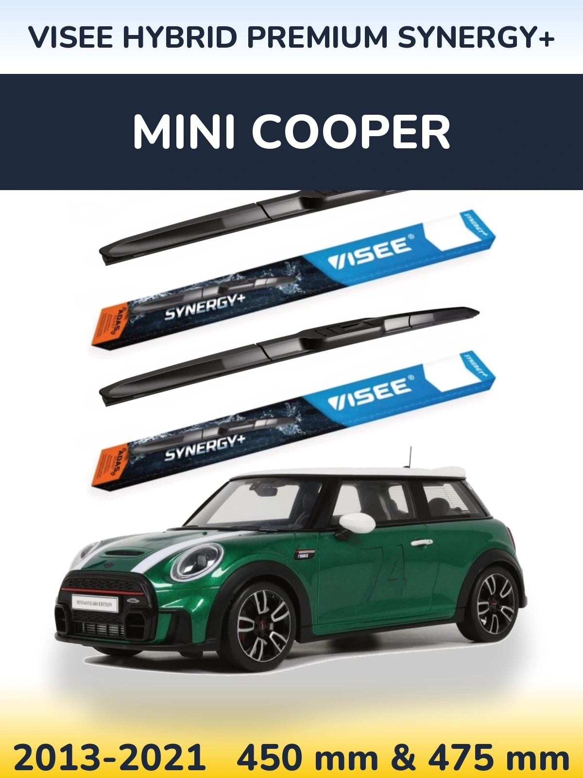Front wiper blade set VISEE HYBRID PREMIUM SYNERGY+ 450 & 475 mm for MINI Cooper 2013-2021