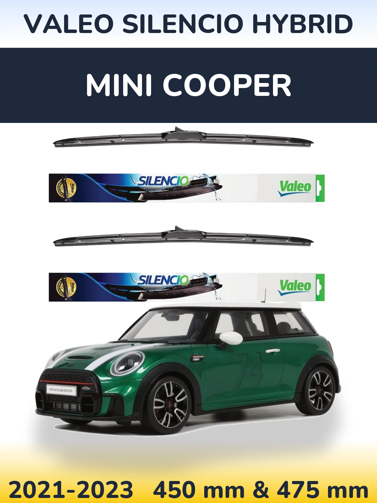 Комплект передних дворников Valeo Silencio Hybrid 450 & 475 мм для MINI Cooper 2021-2023
