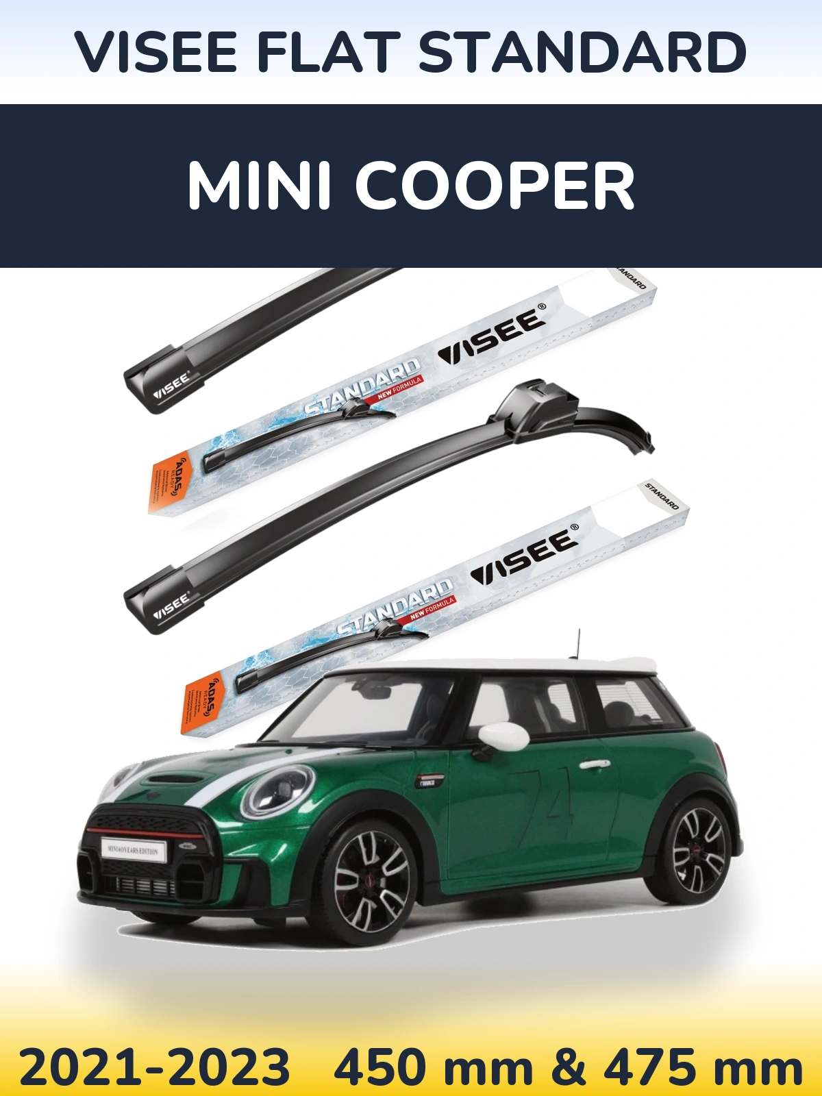Komplet przednich wycieraczek VISEE FLAT STANDARD 450 & 475 mm do MINI Cooper 2021-2023
