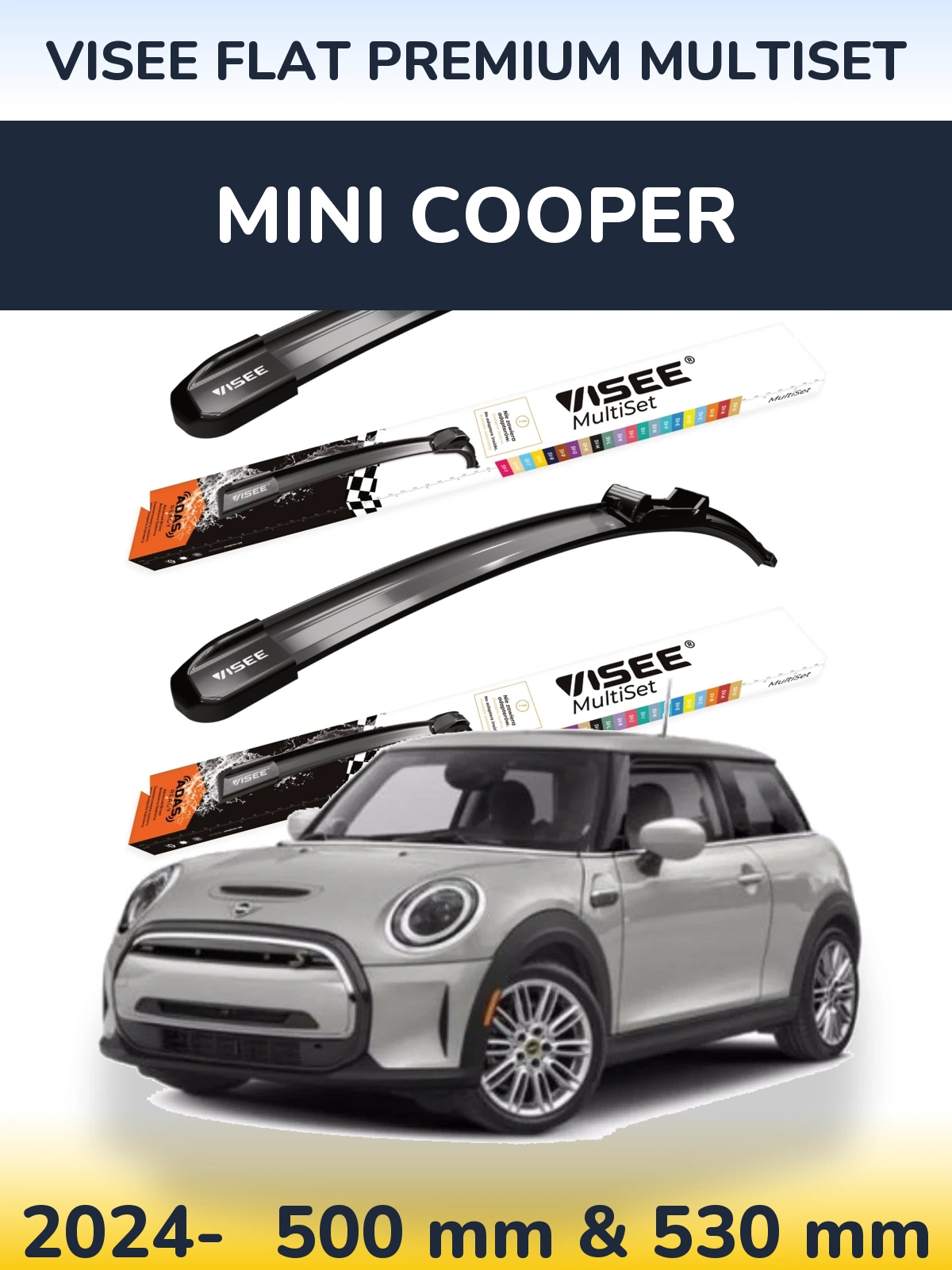 Komplet przednich wycieraczek VISEE FLAT PREMIUM MultiSet 500 & 530 mm do MINI Cooper 2024-2026