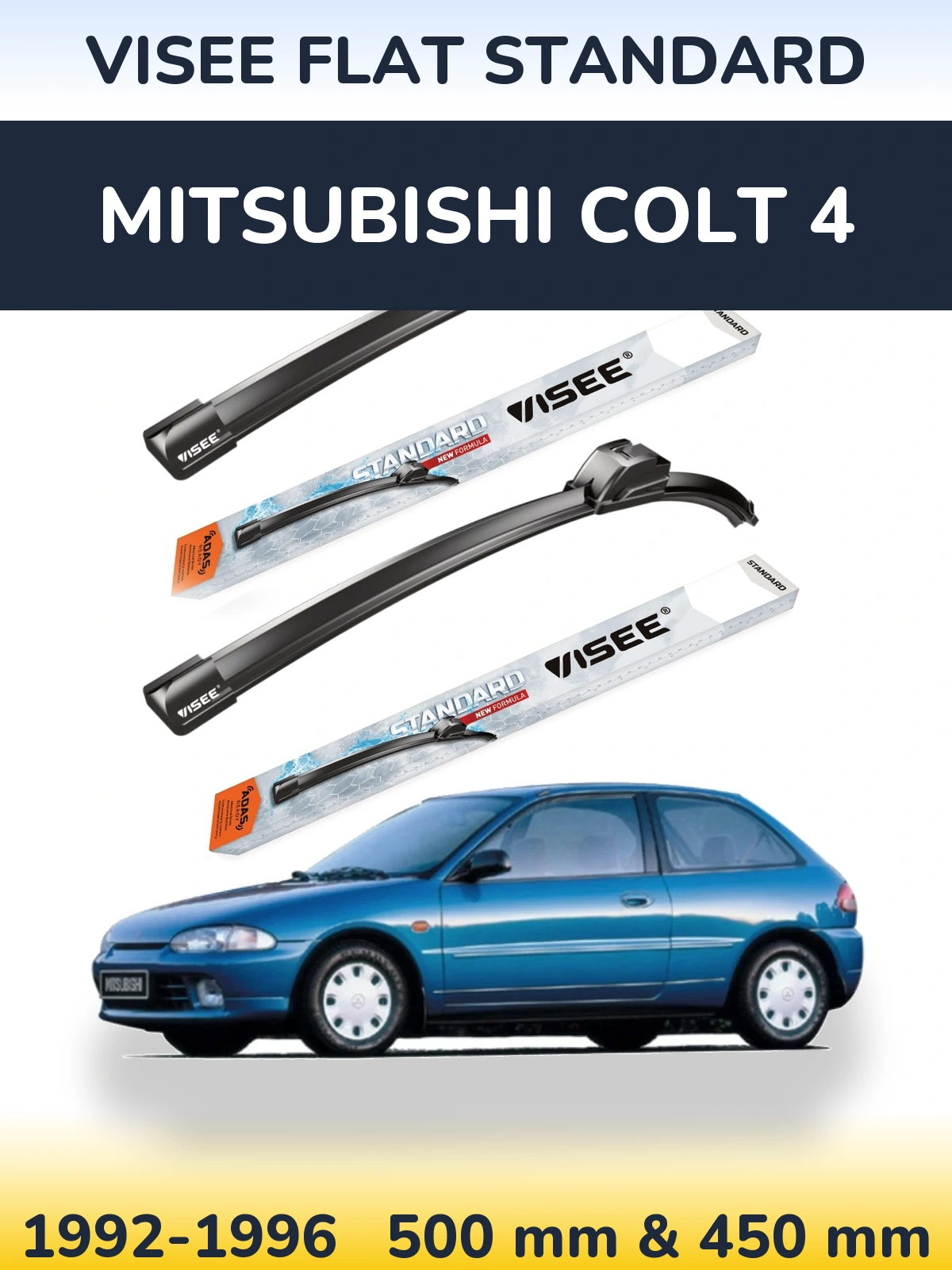Комплект передних дворников VISEE FLAT STANDARD 500 & 450 мм для Mitsubishi Colt 4 1992-1996