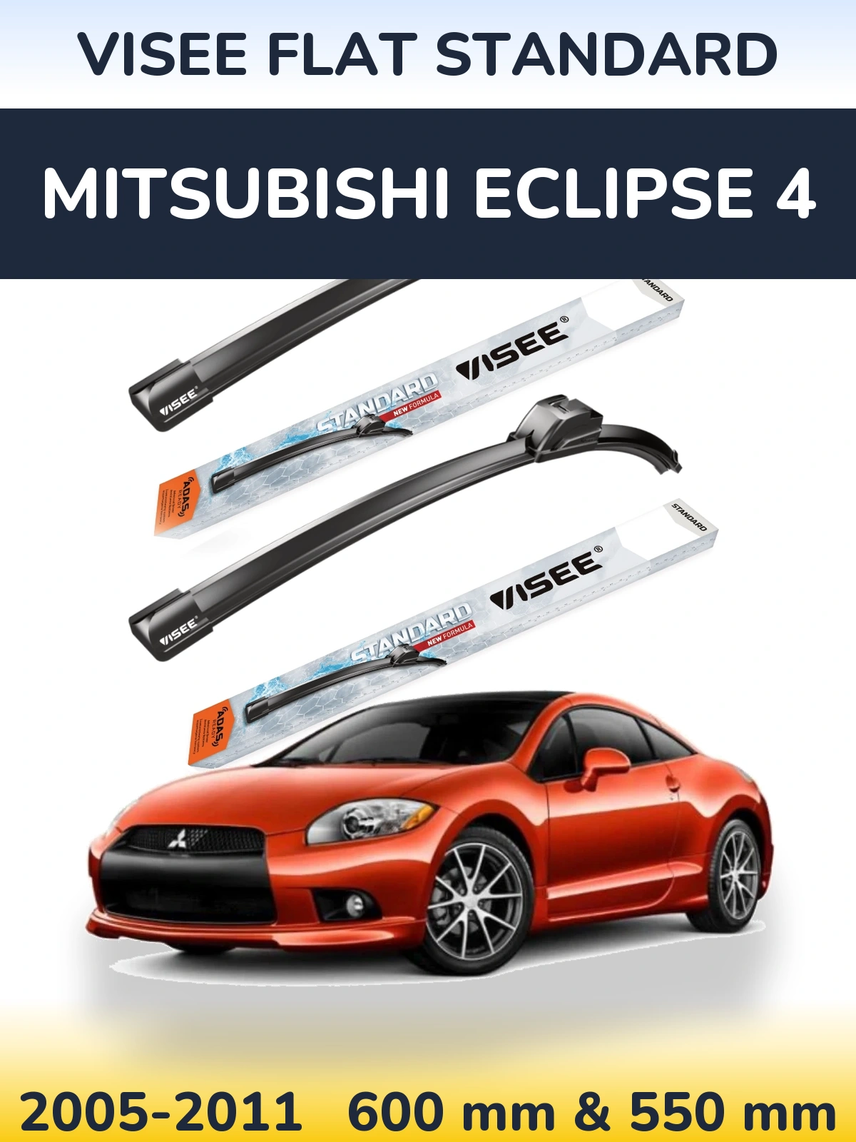 Комплект передних дворников VISEE FLAT STANDARD 600 & 550 мм для Mitsubishi Eclipse 4 2005-2011