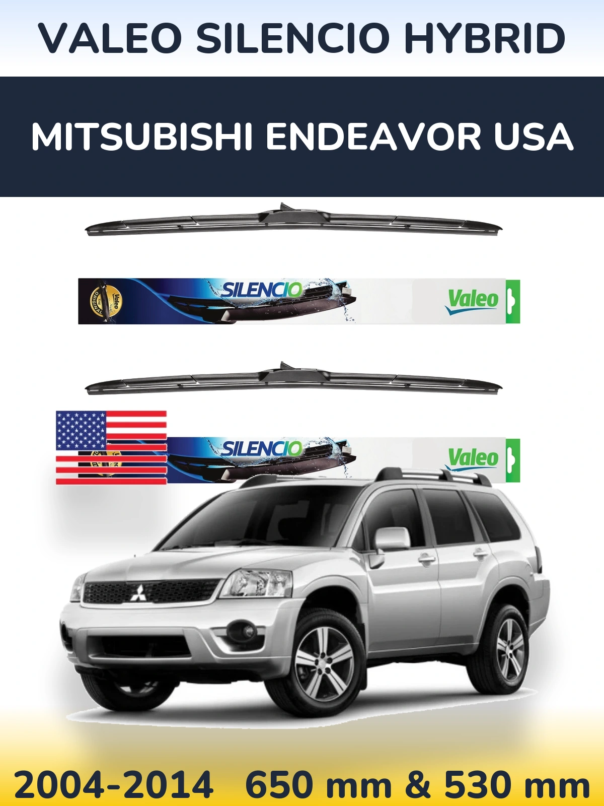 Комплект передніх щіток Valeo Silencio Hybrid 650 & 530 мм для Mitsubishi Endeavor USA 2004-2014